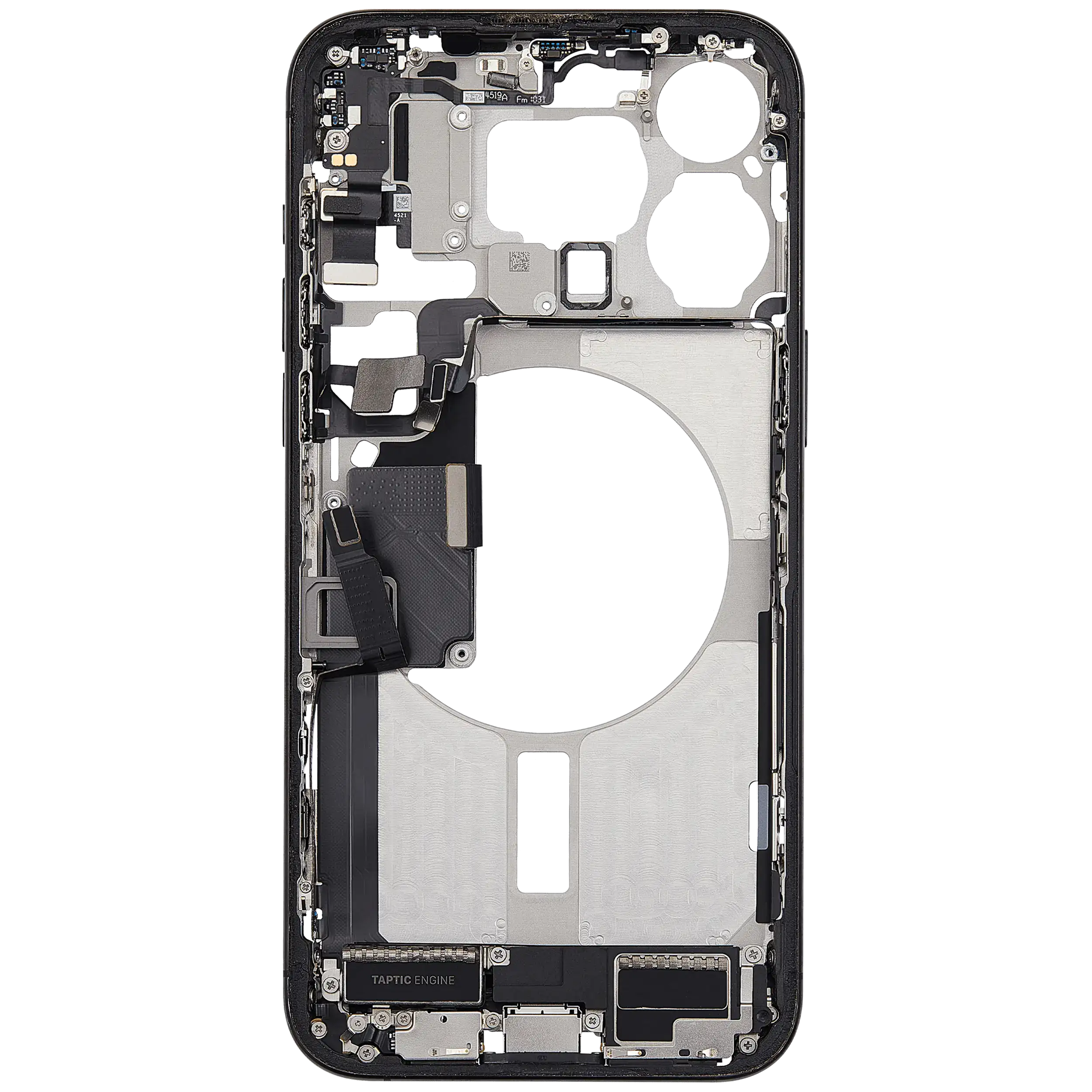 Mittelrahmen mit Ladebuchsen-Flex und Kleinteilen für iPhone 15 Pro Max (EU / globale Version) (ausgebautes Originalteil: Grade B) (Black Titanium) – Bild 4