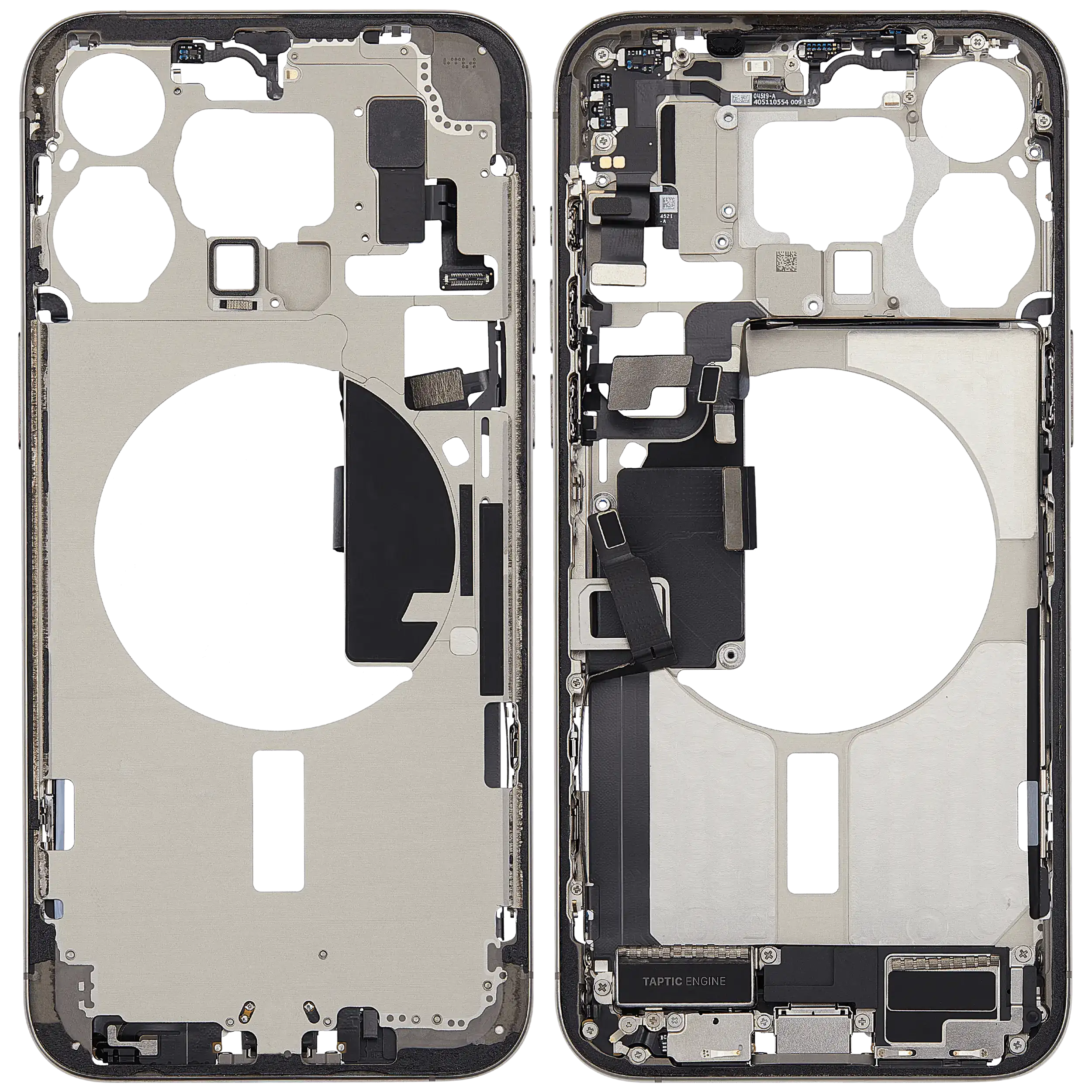 Mittelrahmen mit Ladebuchsen-Flex und Kleinteilen für iPhone 15 Pro Max (EU / globale Version) (ausgebautes Originalteil: Grade B) (Natural Titanium) – Bild 2