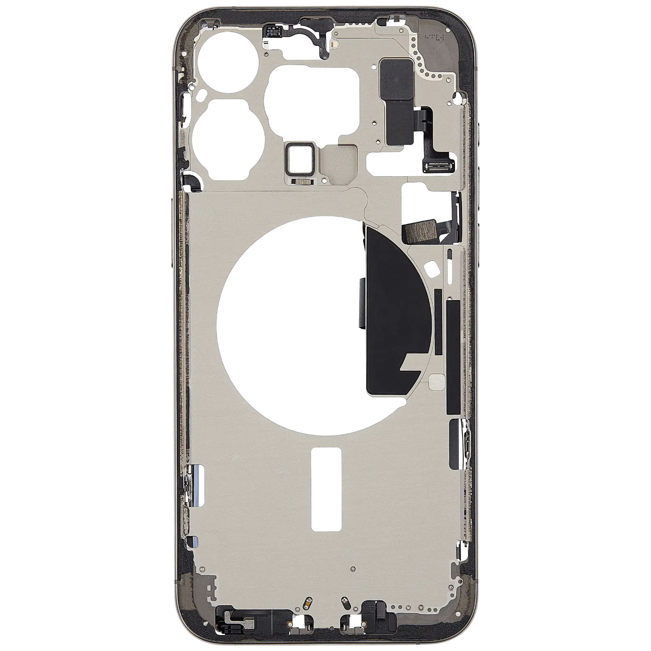 Mittelrahmen mit Ladebuchsen-Flex und Kleinteilen für iPhone 15 Pro Max (EU / globale Version) (ausgebautes Originalteil: Grade B) (Natural Titanium) – Bild 3