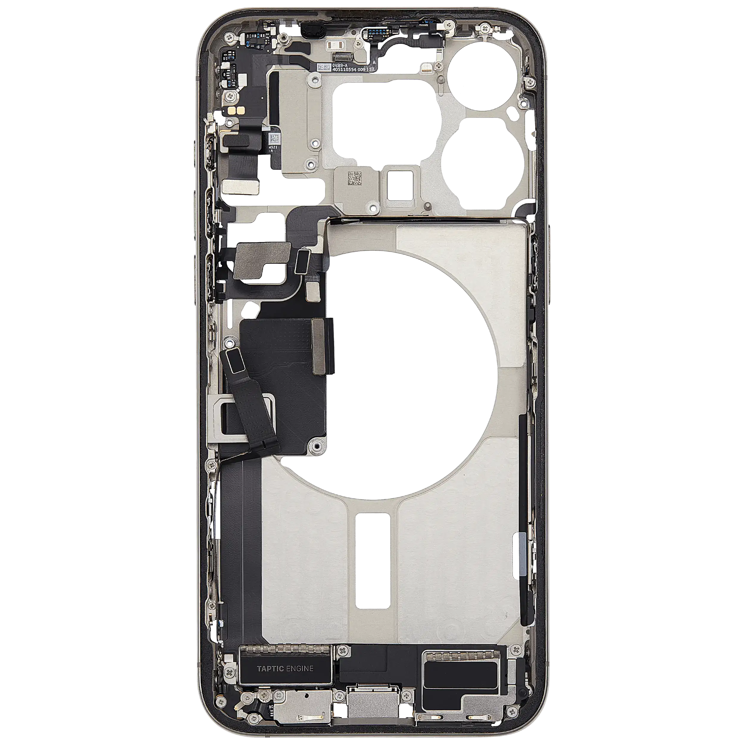 Mittelrahmen mit Ladebuchsen-Flex und Kleinteilen für iPhone 15 Pro Max (EU / globale Version) (ausgebautes Originalteil: Grade B) (Natural Titanium) – Bild 4