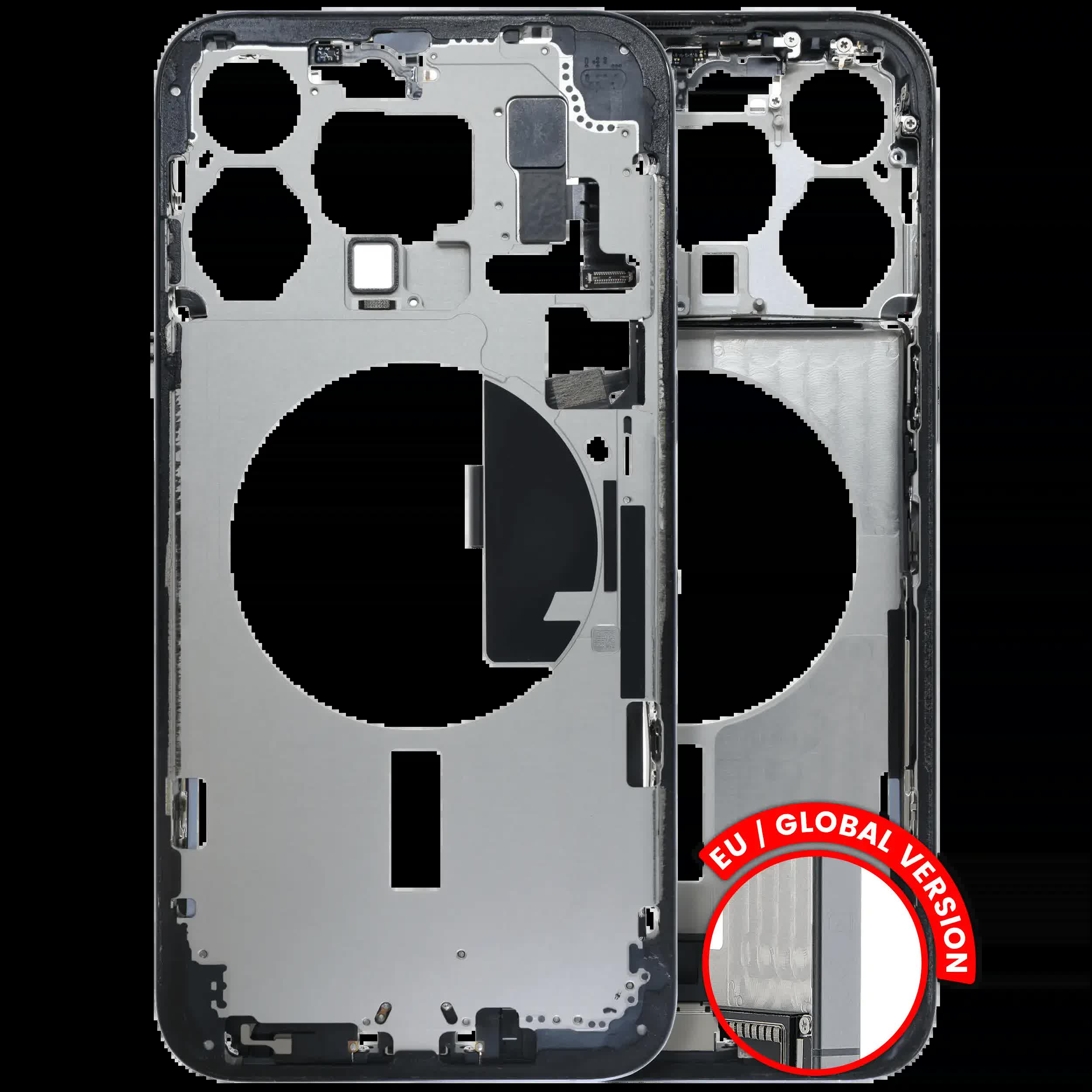 Mittelrahmen mit Ladebuchsen-Flex und Kleinteilen für iPhone 15 Pro Max (EU / globale Version) (ausgebautes Originalteil: Grade C) (Blue Titanium)