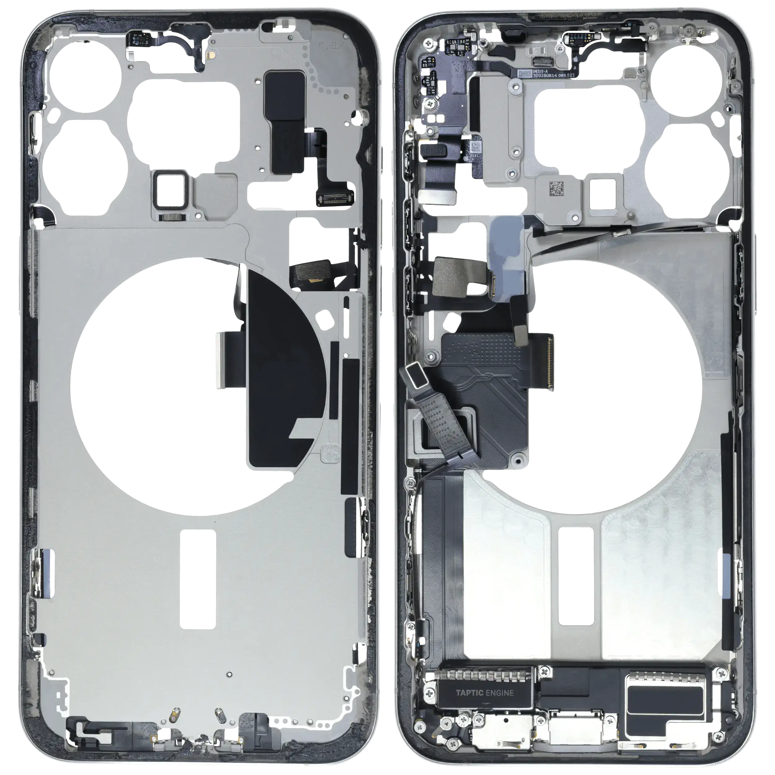 Mittelrahmen mit Ladebuchsen-Flex und Kleinteilen für iPhone 15 Pro Max (EU / globale Version) (ausgebautes Originalteil: Grade C) (White Titanium) – Bild 2