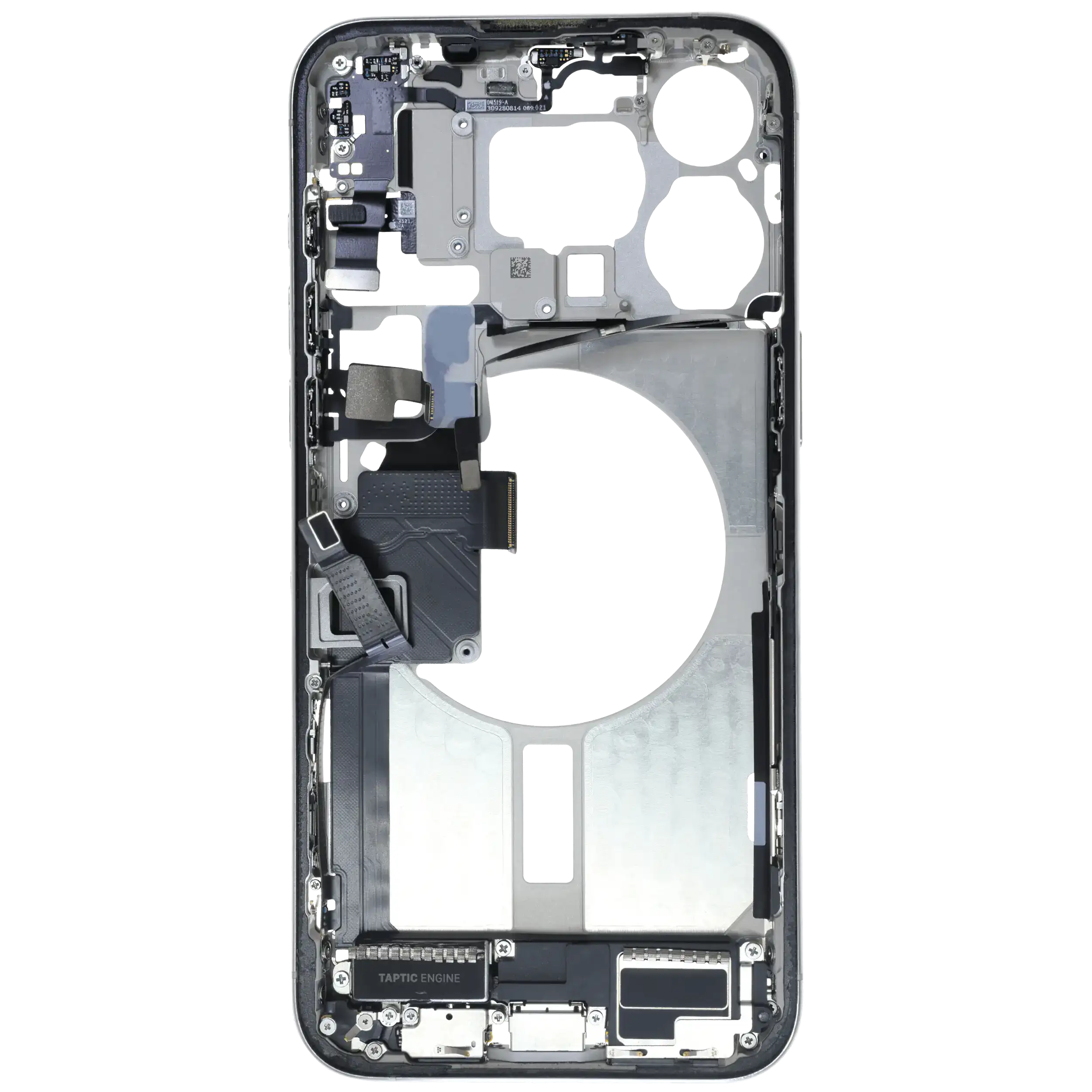 Mittelrahmen mit Ladebuchsen-Flex und Kleinteilen für iPhone 15 Pro Max (EU / globale Version) (ausgebautes Originalteil: Grade C) (White Titanium) – Bild 4