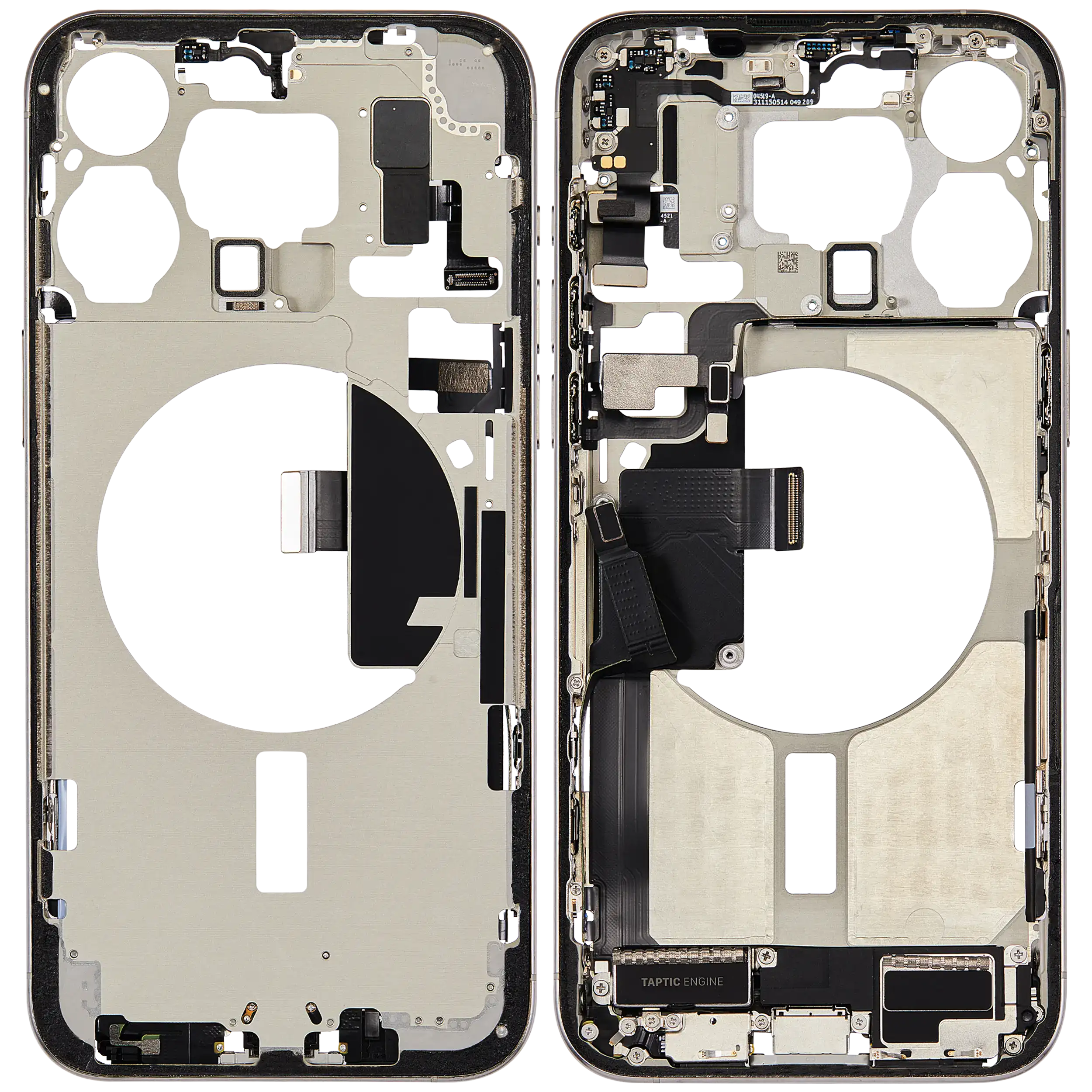 Mittelrahmen mit Ladebuchsen-Flex und Kleinteilen für iPhone 15 Pro Max (US-Version) (ausgebautes Originalteil: Grade A) (White Titanium) – Bild 2