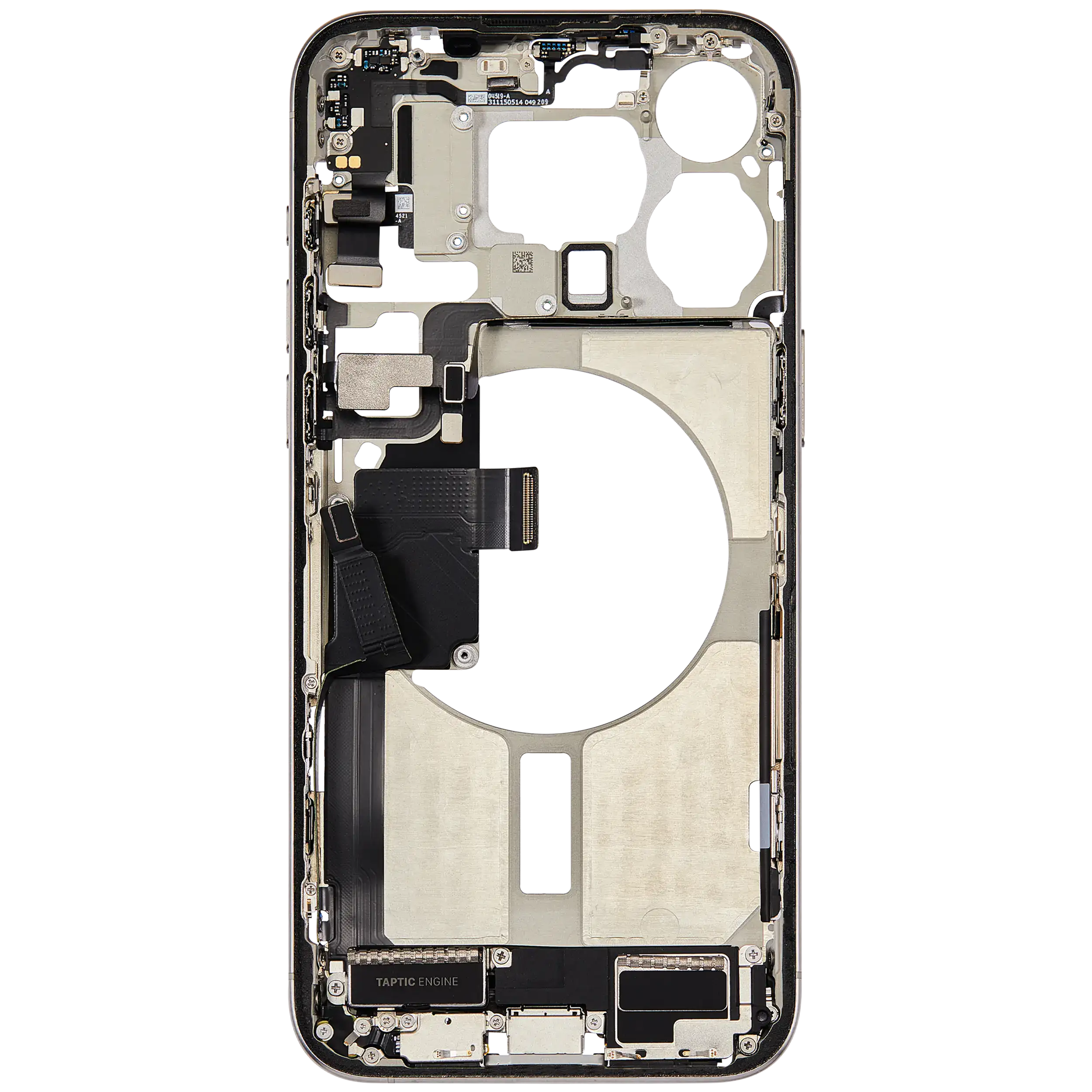Mittelrahmen mit Ladebuchsen-Flex und Kleinteilen für iPhone 15 Pro Max (US-Version) (ausgebautes Originalteil: Grade A) (White Titanium) – Bild 4
