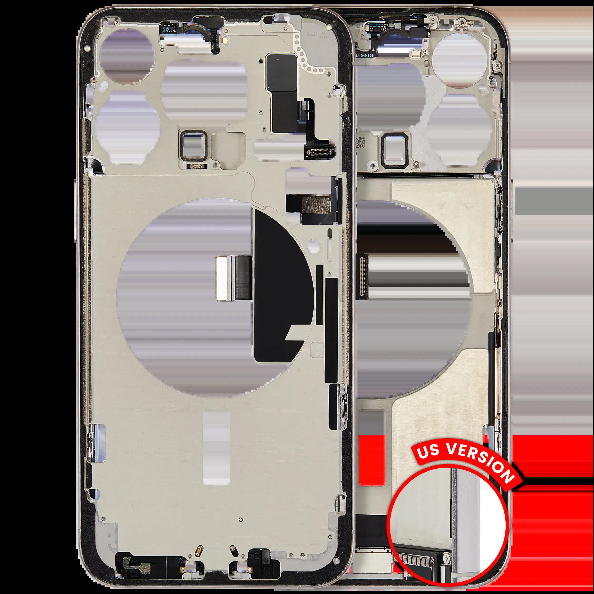 Mittelrahmen mit Ladebuchsen-Flex und Kleinteilen für iPhone 15 Pro Max (US-Version) (ausgebautes Originalteil: Grade A) (White Titanium)