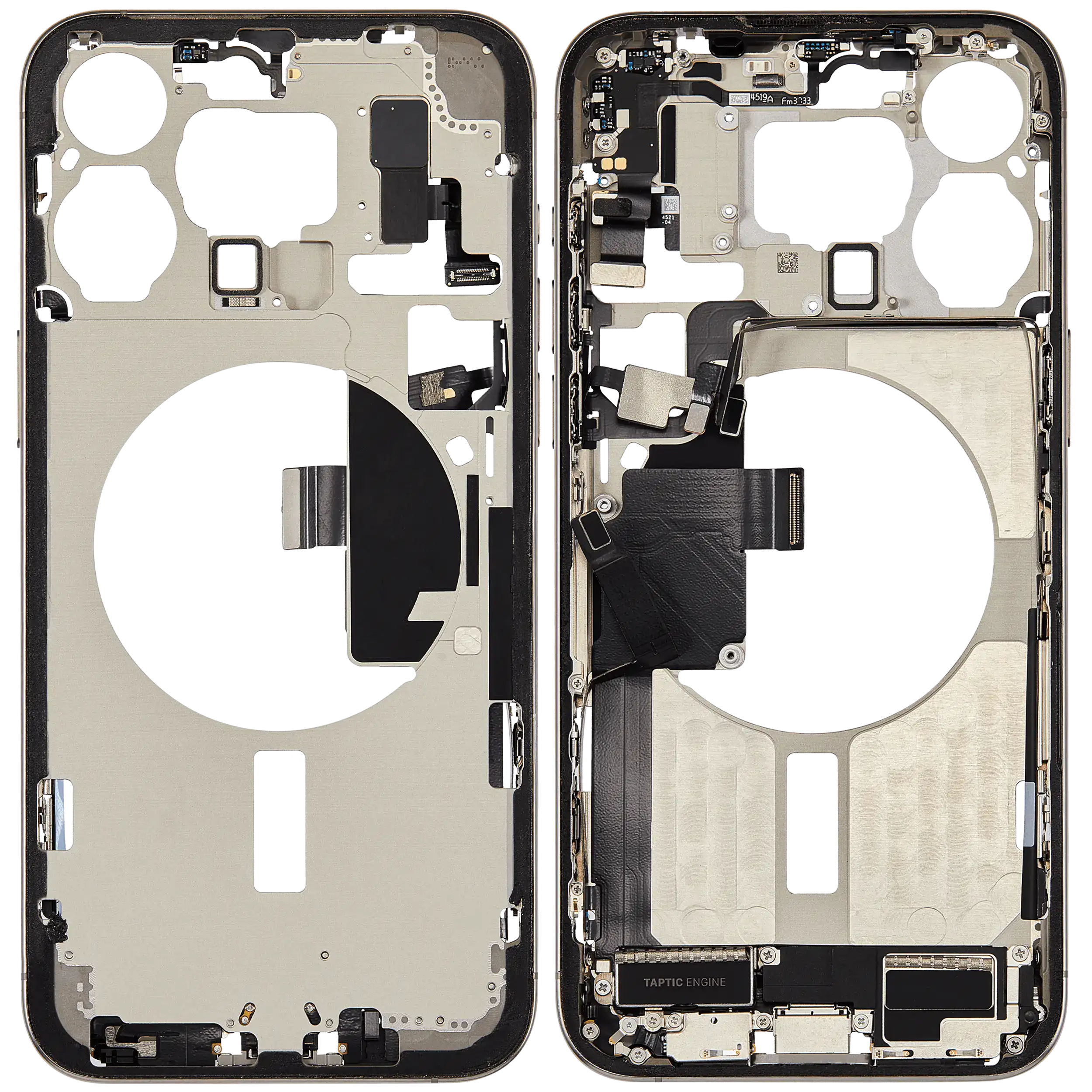 Mittelrahmen mit Ladebuchsen-Flex und Kleinteilen für iPhone 15 Pro Max (US-Version) (ausgebautes Originalteil: Grade B) (Natural Titanium) – Bild 2