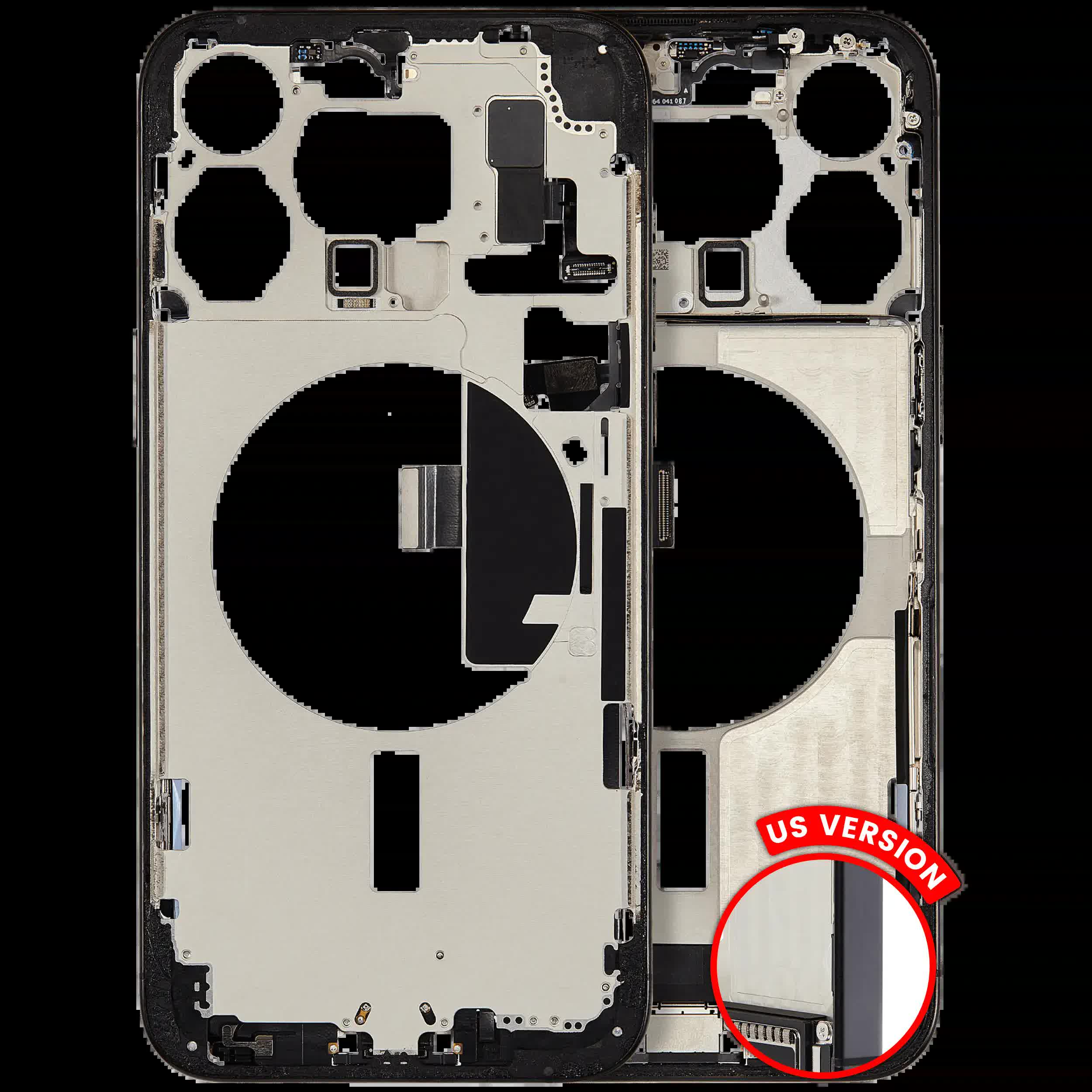 Mittelrahmen mit Ladebuchsen-Flex und Kleinteilen für iPhone 15 Pro Max (US-Version) (ausgebautes Originalteil: Grade C) (Black Titanium)