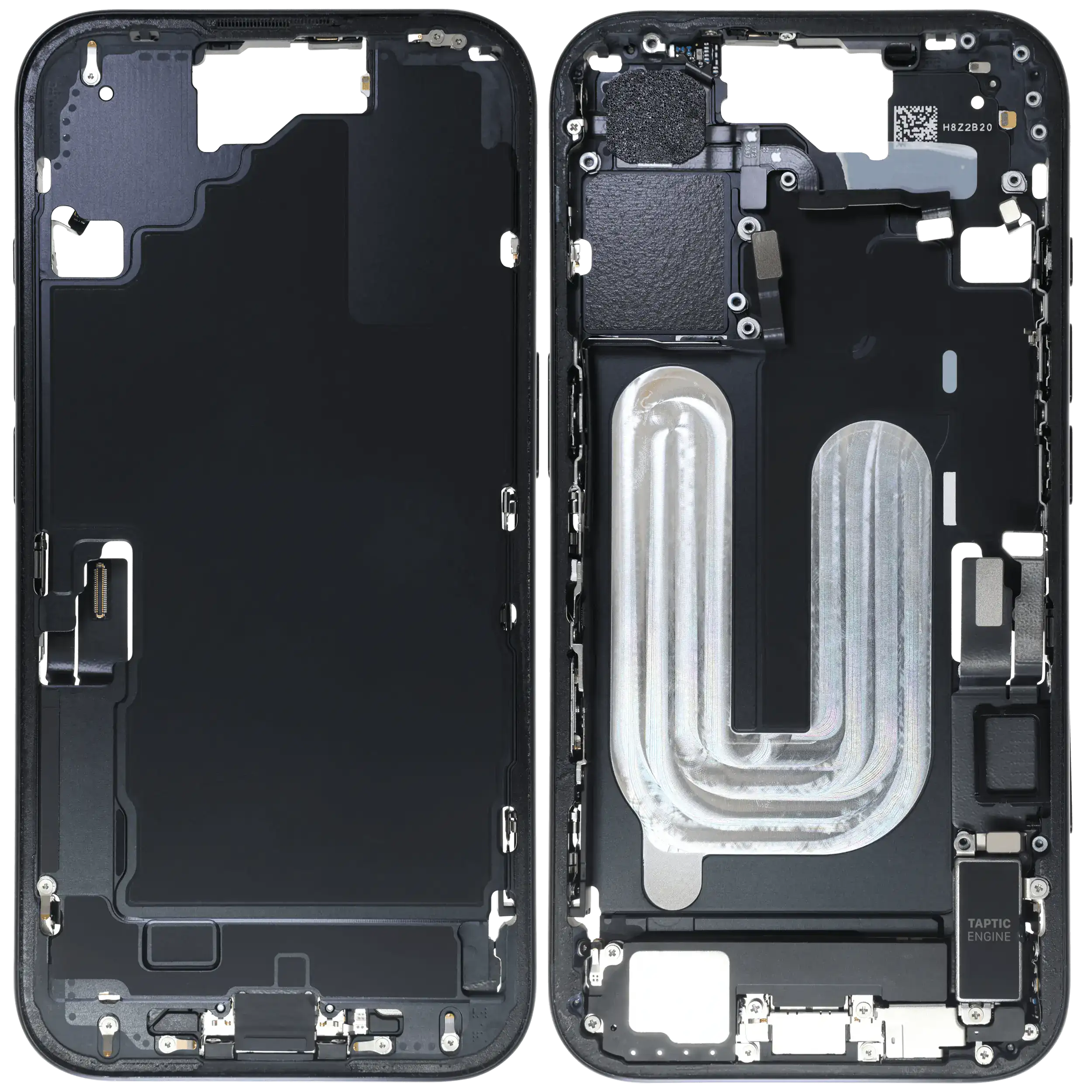 Mittelrahmen mit Ladebuchsen-Flex und Kleinteilen für iPhone 16 (EU / globale Version) (ausgebautes Originalteil: Grade B) (Black (Schwarz)) – Bild 2