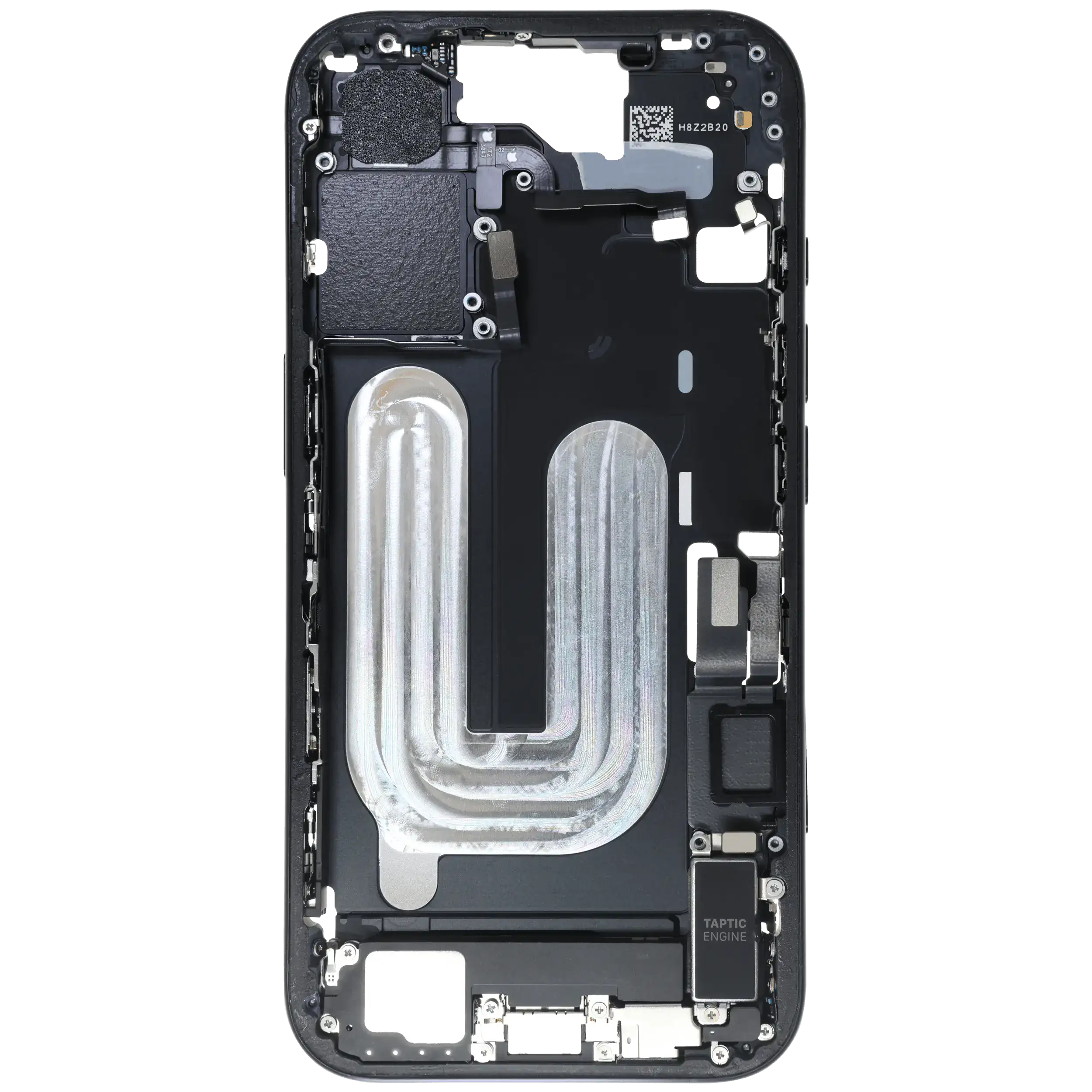 Mittelrahmen mit Ladebuchsen-Flex und Kleinteilen für iPhone 16 (EU / globale Version) (ausgebautes Originalteil: Grade B) (Black (Schwarz)) – Bild 4