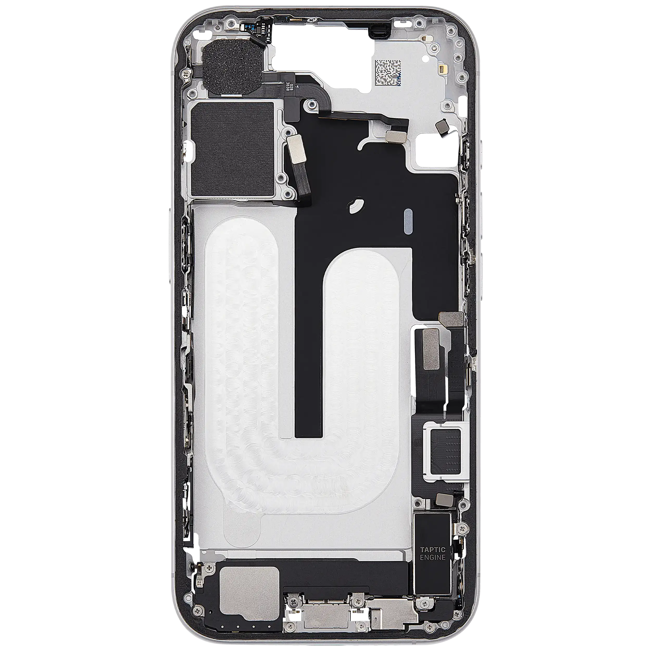 Mittelrahmen mit Ladebuchsen-Flex und Kleinteilen für iPhone 16 (EU / globale Version) (ausgebautes Originalteil: Grade B) (White (Weiß)) – Bild 4