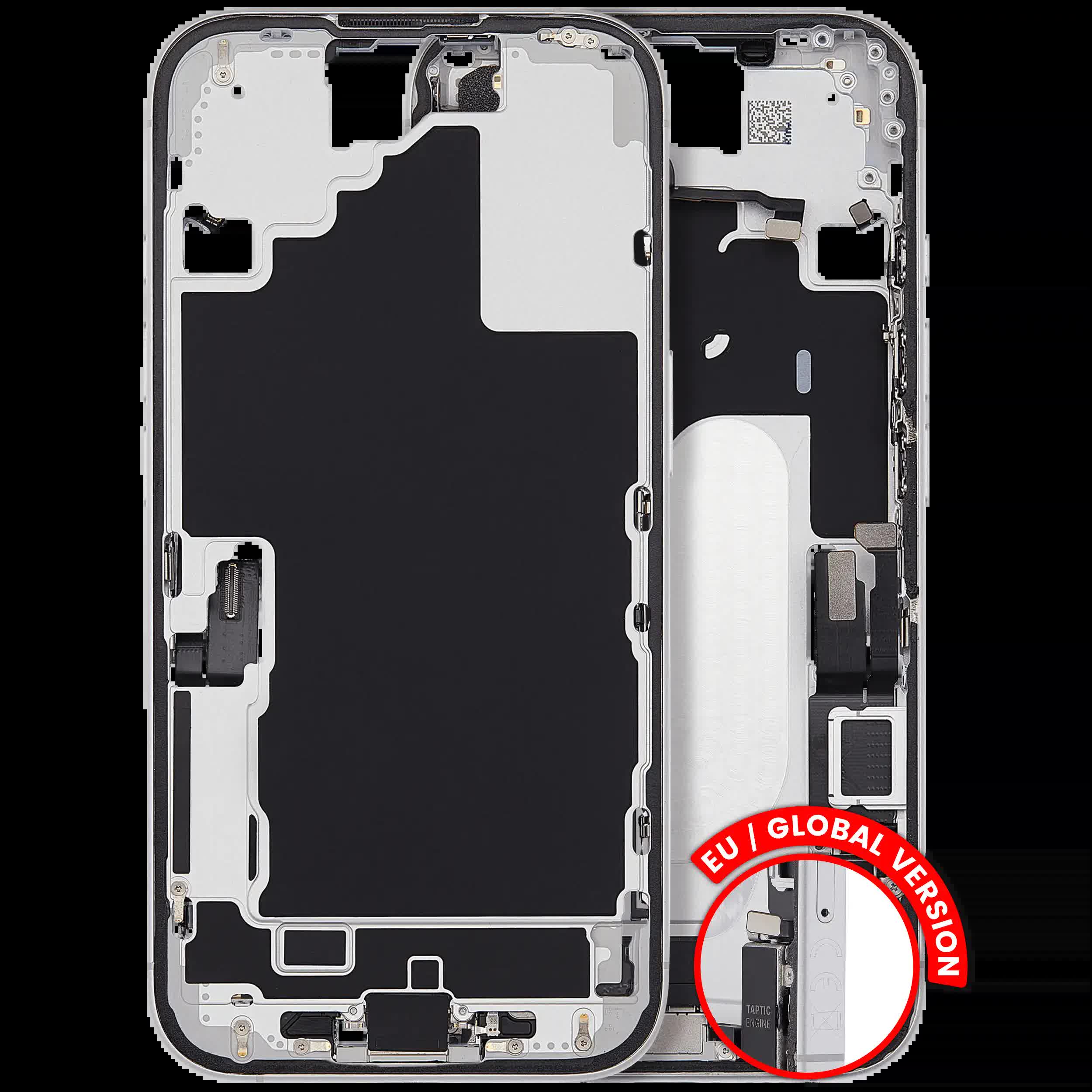 Mittelrahmen mit Ladebuchsen-Flex und Kleinteilen für iPhone 16 (EU / globale Version) (ausgebautes Originalteil: Grade B) (White (Weiß))
