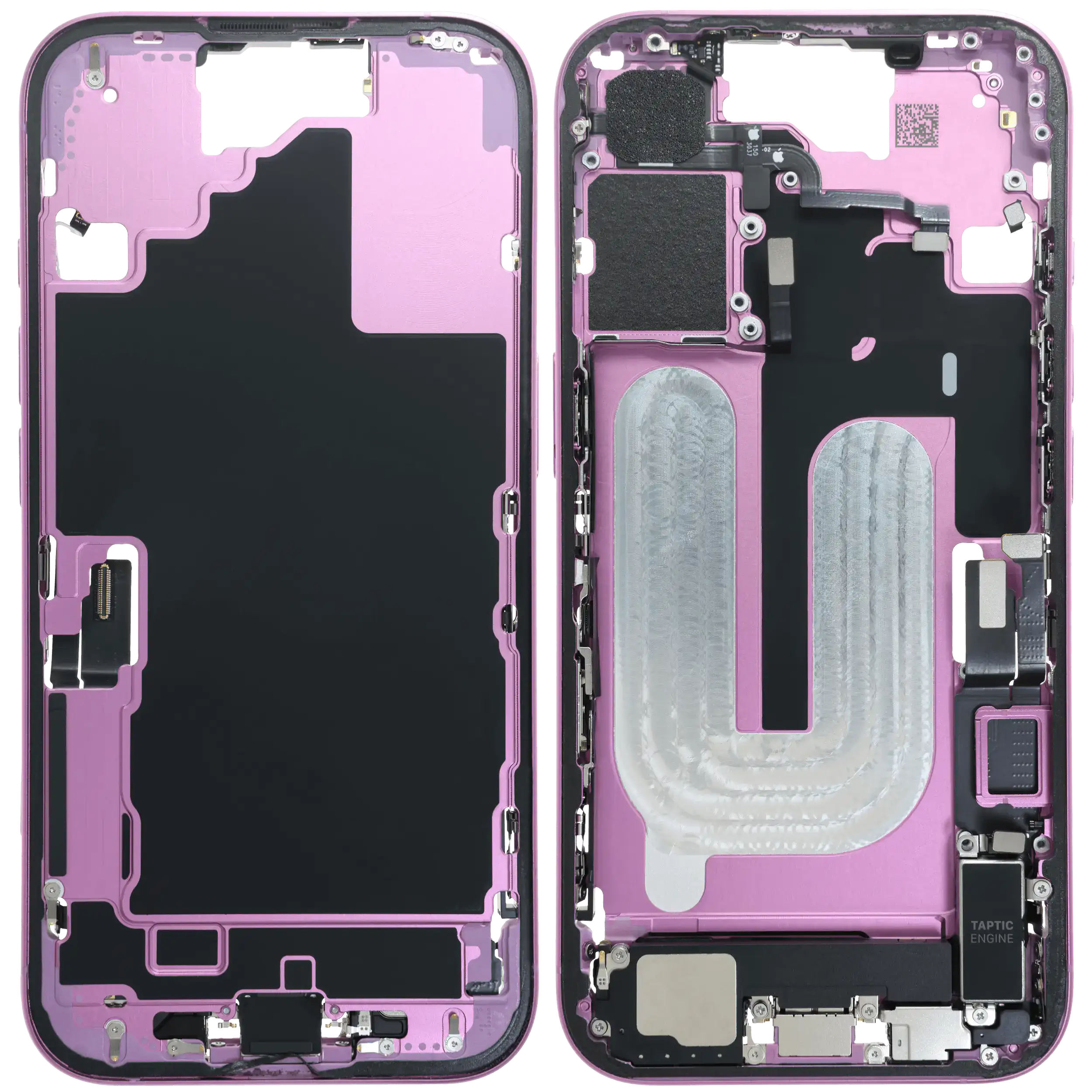 Mittelrahmen mit Ladebuchsen-Flex und Kleinteilen für iPhone 16 (EU / globale Version) (ausgebautes Originalteil: Grade B) (Pink (Rosa)) – Bild 2