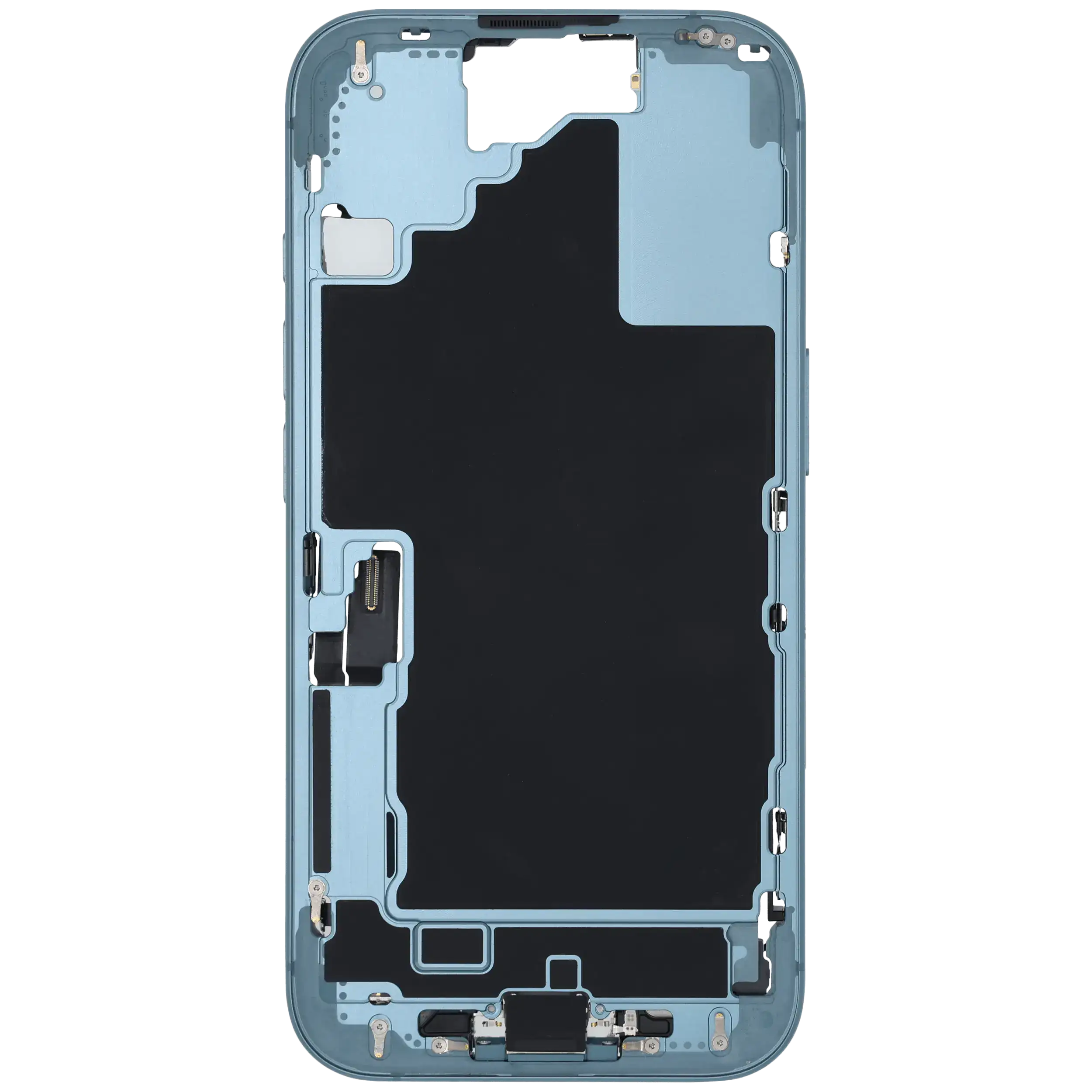 Mittelrahmen mit Ladebuchsen-Flex und Kleinteilen für iPhone 16 (EU / globale Version) (ausgebautes Originalteil: Grade B) (Teal) – Bild 3