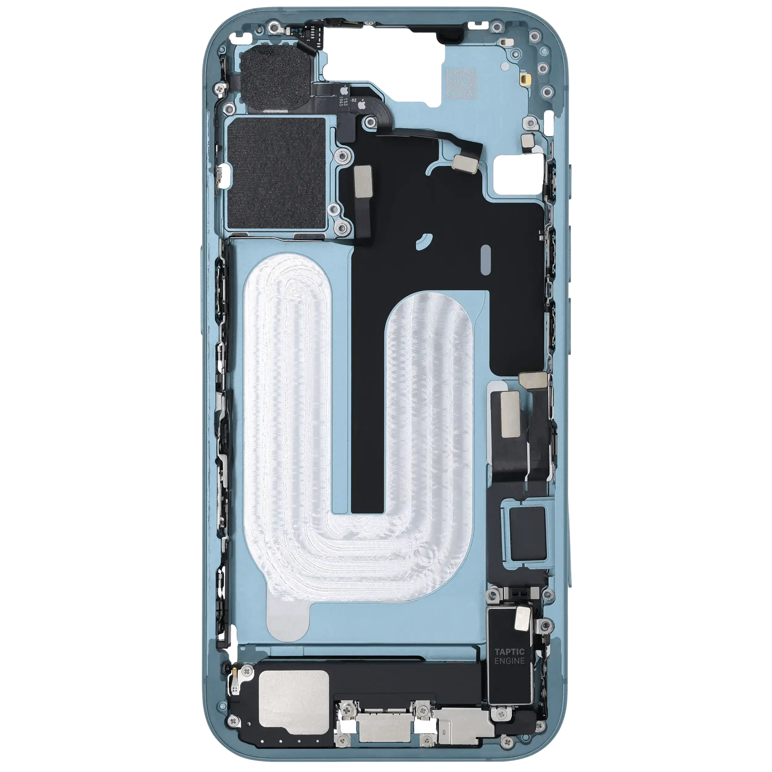 Mittelrahmen mit Ladebuchsen-Flex und Kleinteilen für iPhone 16 (EU / globale Version) (ausgebautes Originalteil: Grade B) (Teal) – Bild 4
