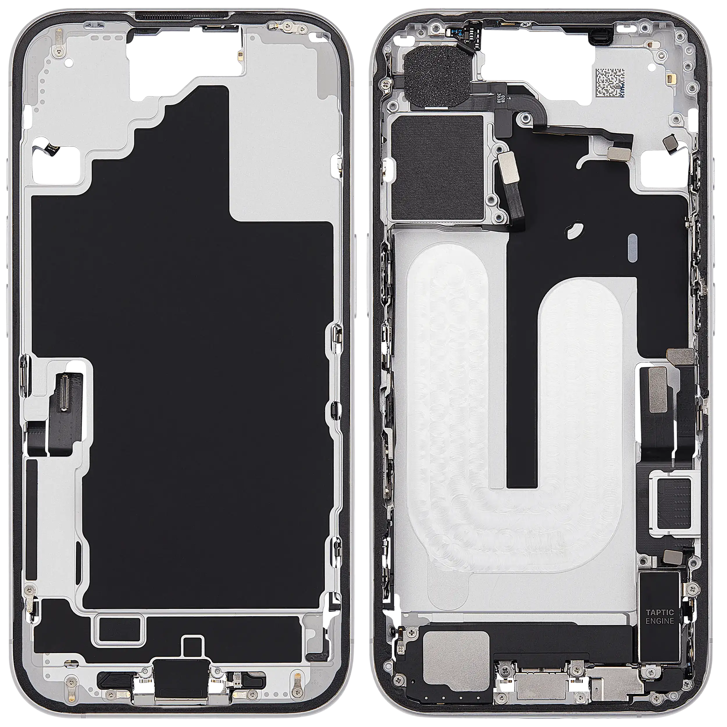 Mittelrahmen mit Ladebuchsen-Flex und Kleinteilen für iPhone 16 (EU / globale Version) (ausgebautes Originalteil: Grade C) (White (Weiß)) – Bild 2