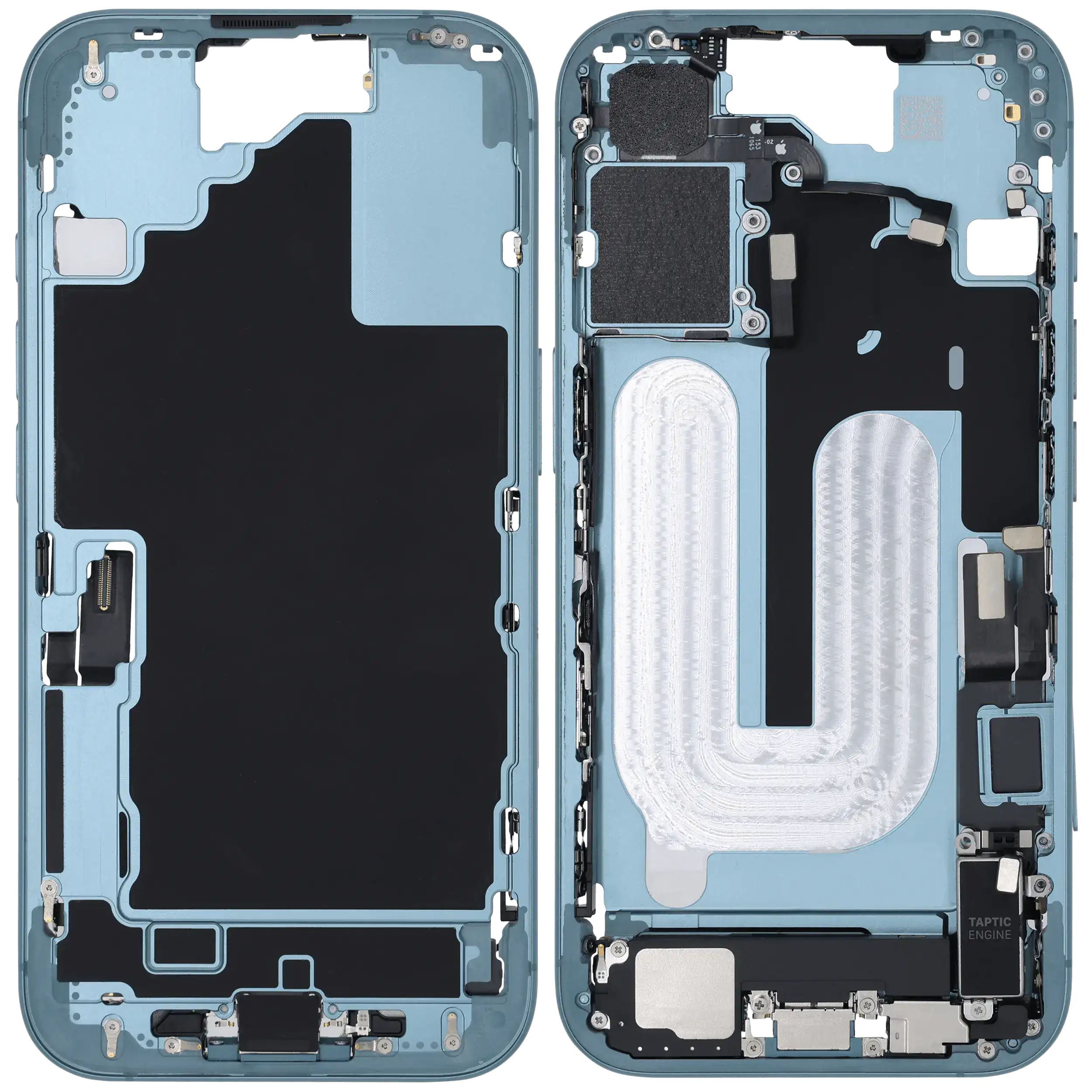 Mittelrahmen mit Ladebuchsen-Flex und Kleinteilen für iPhone 16 (EU / globale Version) (ausgebautes Originalteil: Grade C) (Teal) – Bild 2