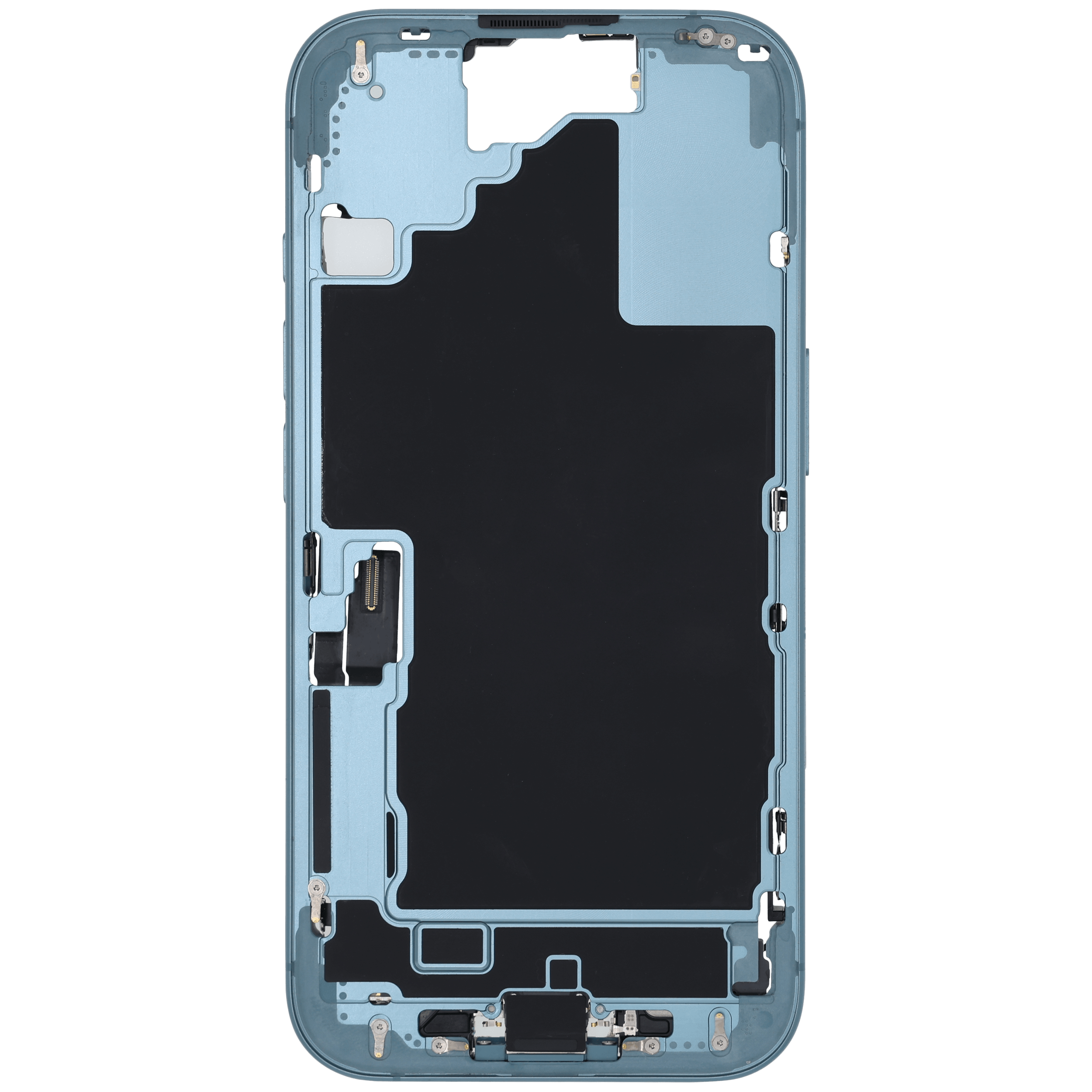 Mittelrahmen mit Ladebuchsen-Flex und Kleinteilen für iPhone 16 (EU / globale Version) (ausgebautes Originalteil: Grade C) (Teal) – Bild 3