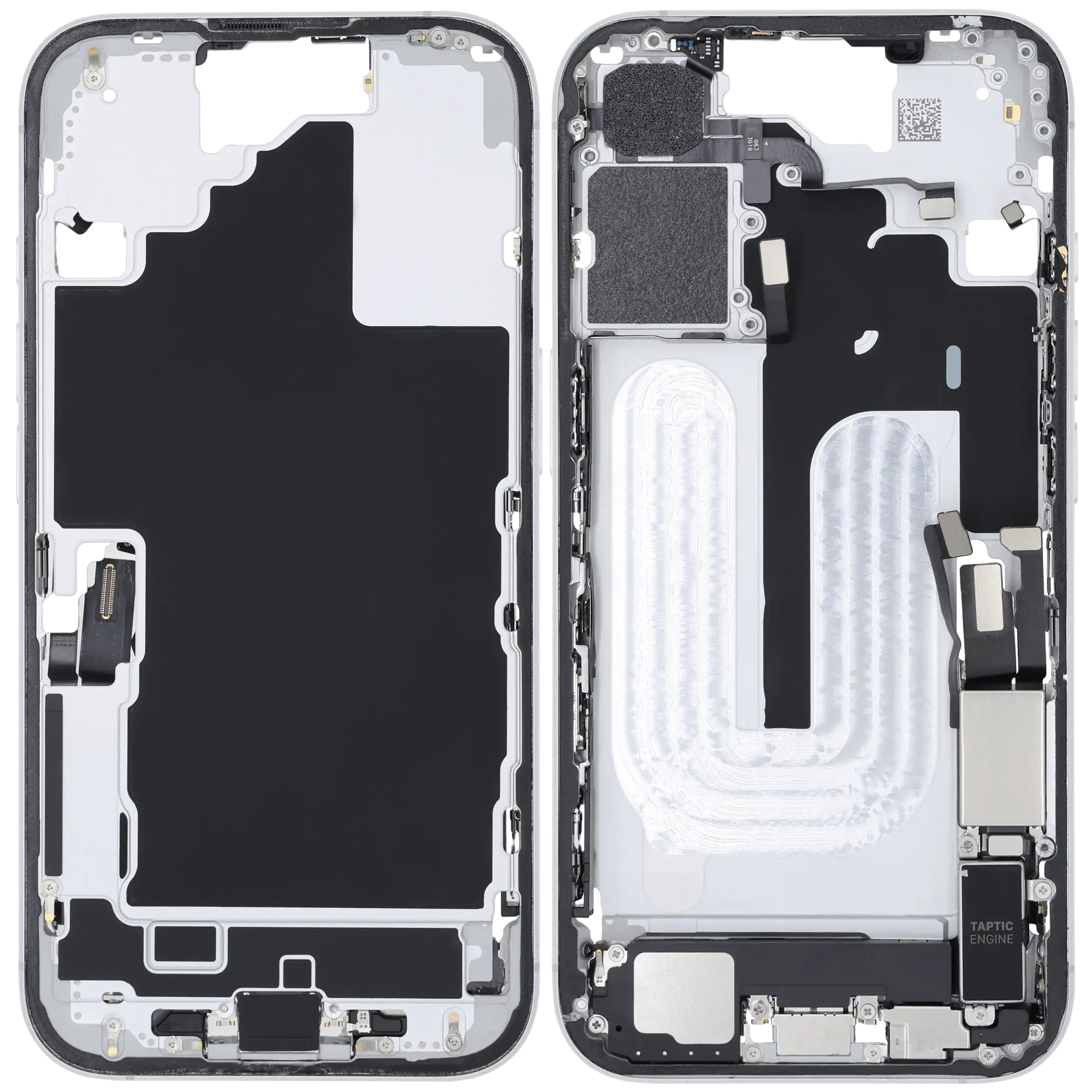 Mittelrahmen mit Ladebuchsen-Flex und Kleinteilen für iPhone 16 (US-Version) (ausgebautes Originalteil: Grade B) (White (Weiß)) – Bild 2