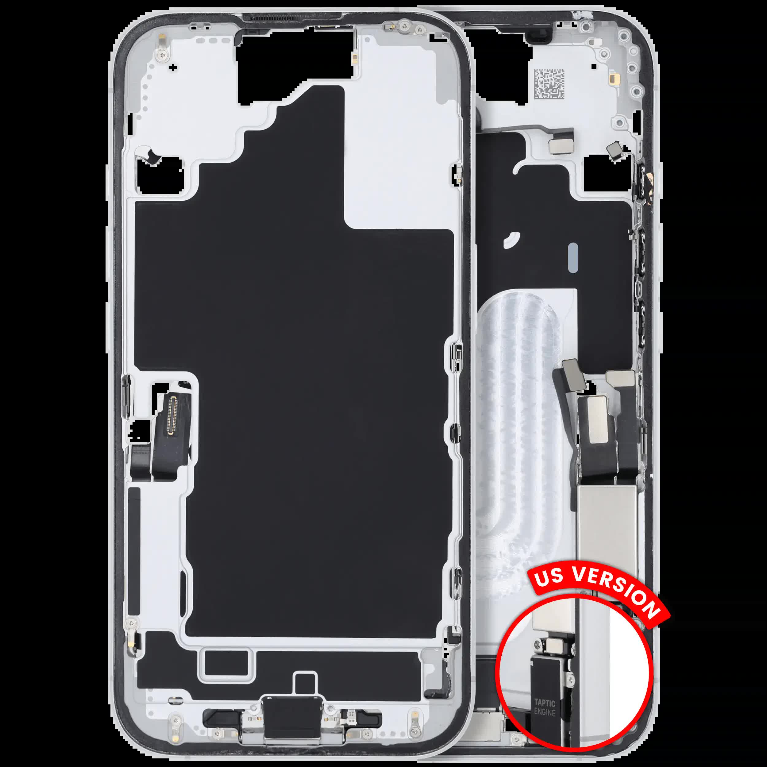 Mittelrahmen mit Ladebuchsen-Flex und Kleinteilen für iPhone 16 (US-Version) (ausgebautes Originalteil: Grade B) (White (Weiß))