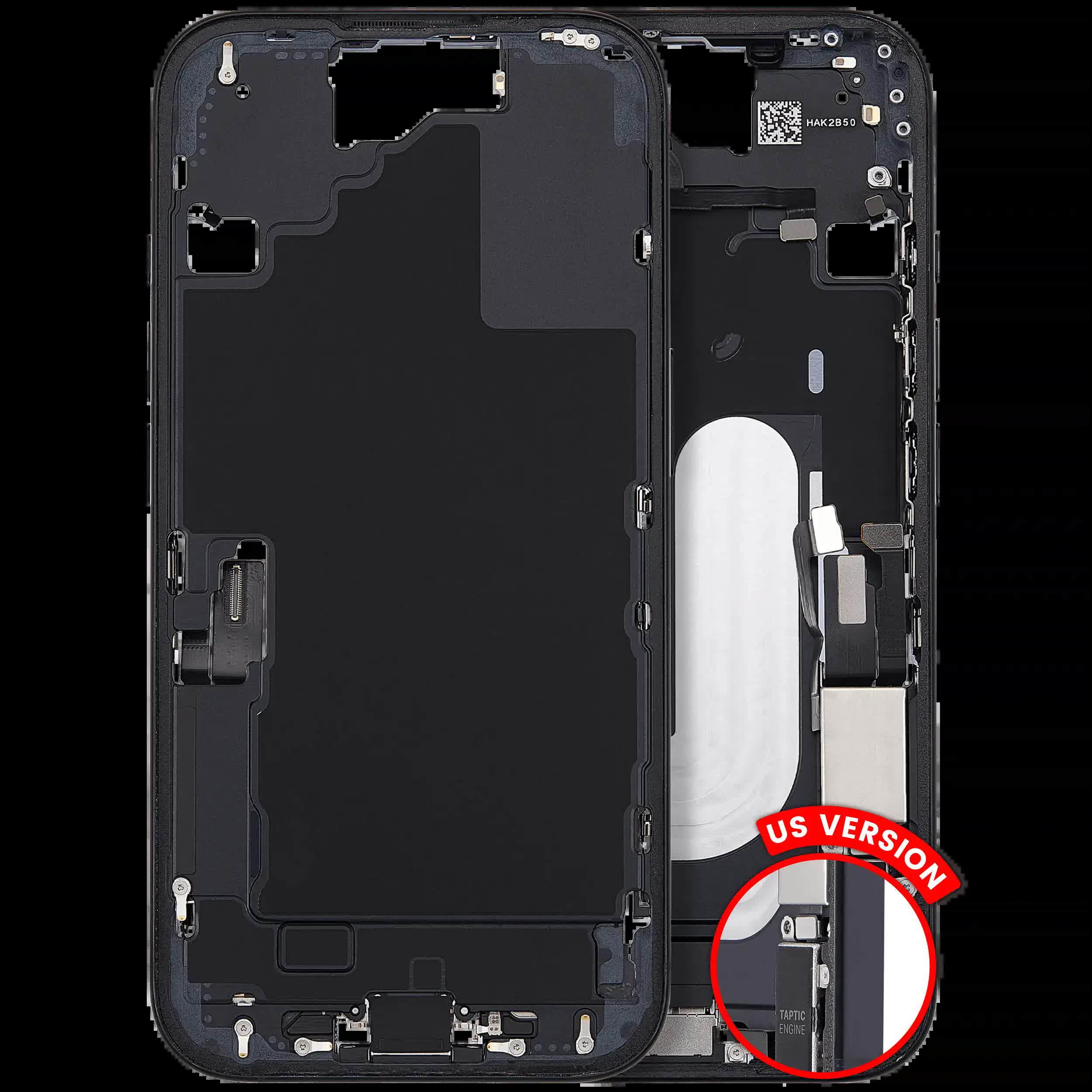 Mittelrahmen mit Ladebuchsen-Flex und Kleinteilen für iPhone 16 (US-Version) (ausgebautes Originalteil: Grade C) (Black (Schwarz))