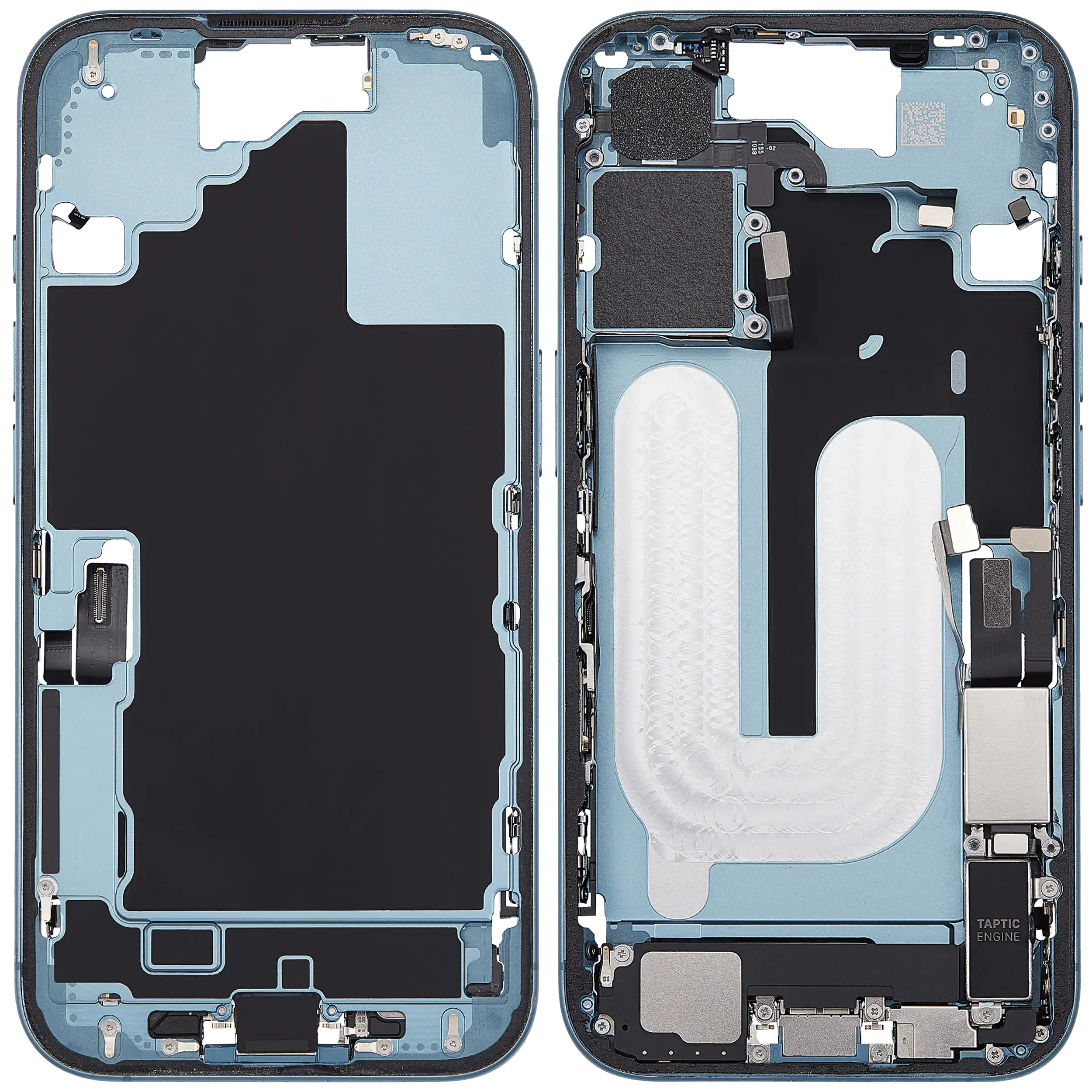 Mittelrahmen mit Ladebuchsen-Flex und Kleinteilen für iPhone 16 (US-Version) (ausgebautes Originalteil: Grade C) (Teal) – Bild 2