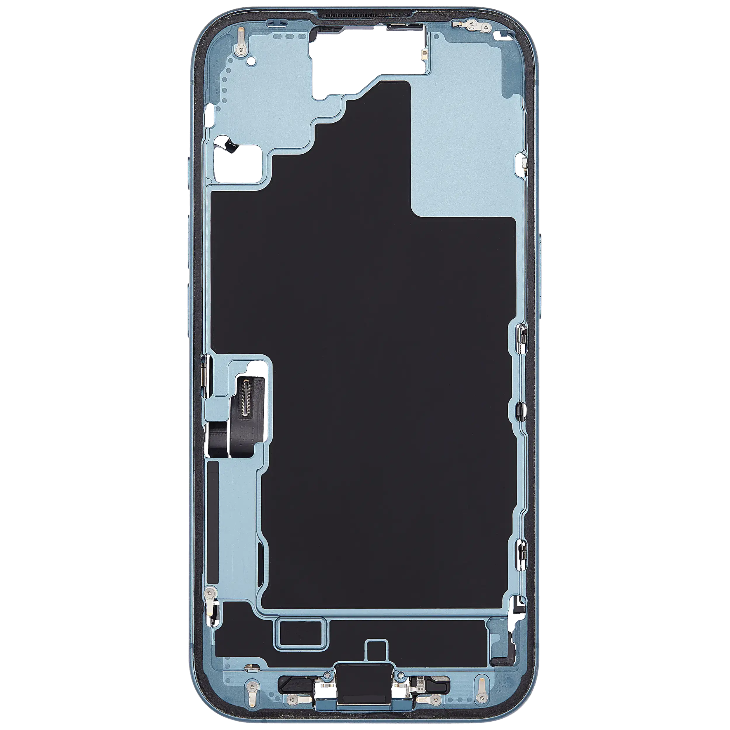 Mittelrahmen mit Ladebuchsen-Flex und Kleinteilen für iPhone 16 (US-Version) (ausgebautes Originalteil: Grade C) (Teal) – Bild 3
