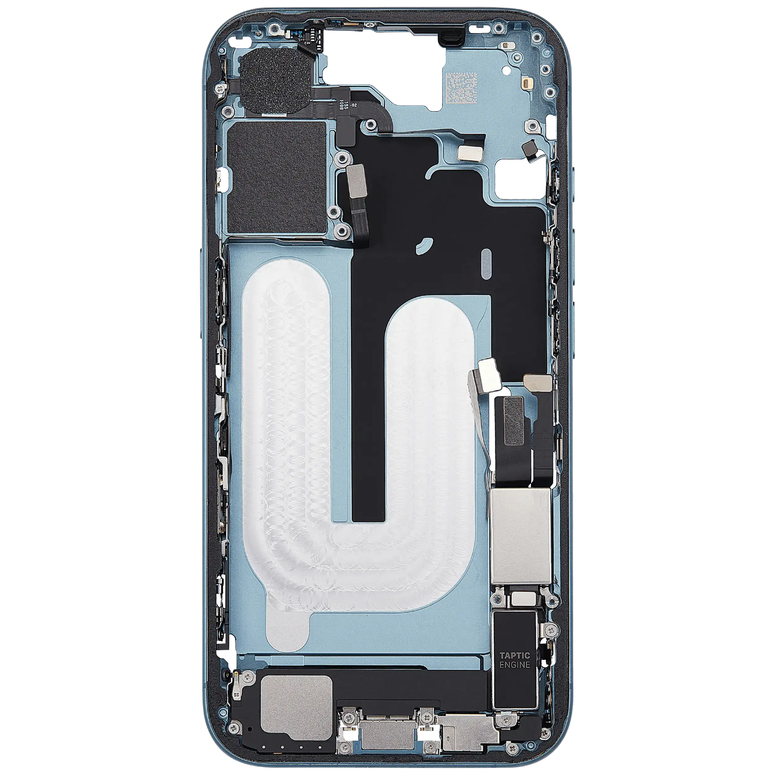 Mittelrahmen mit Ladebuchsen-Flex und Kleinteilen für iPhone 16 (US-Version) (ausgebautes Originalteil: Grade C) (Teal) – Bild 4