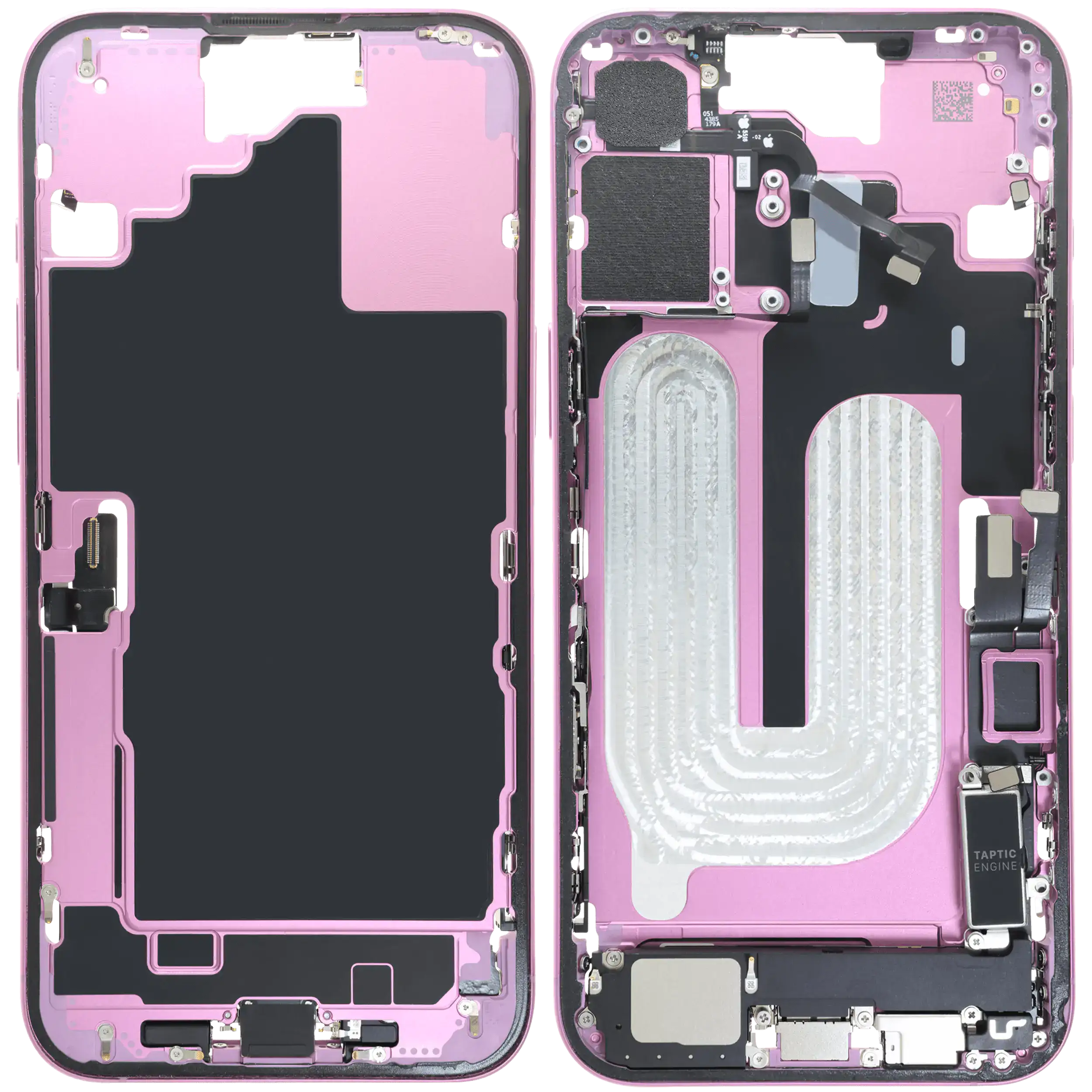 Mittelrahmen mit Ladebuchsen-Flex und Kleinteilen für iPhone 16 Plus (EU / globale Version) (ausgebautes Originalteil: Grade B) (Pink (Rosa)) – Bild 2