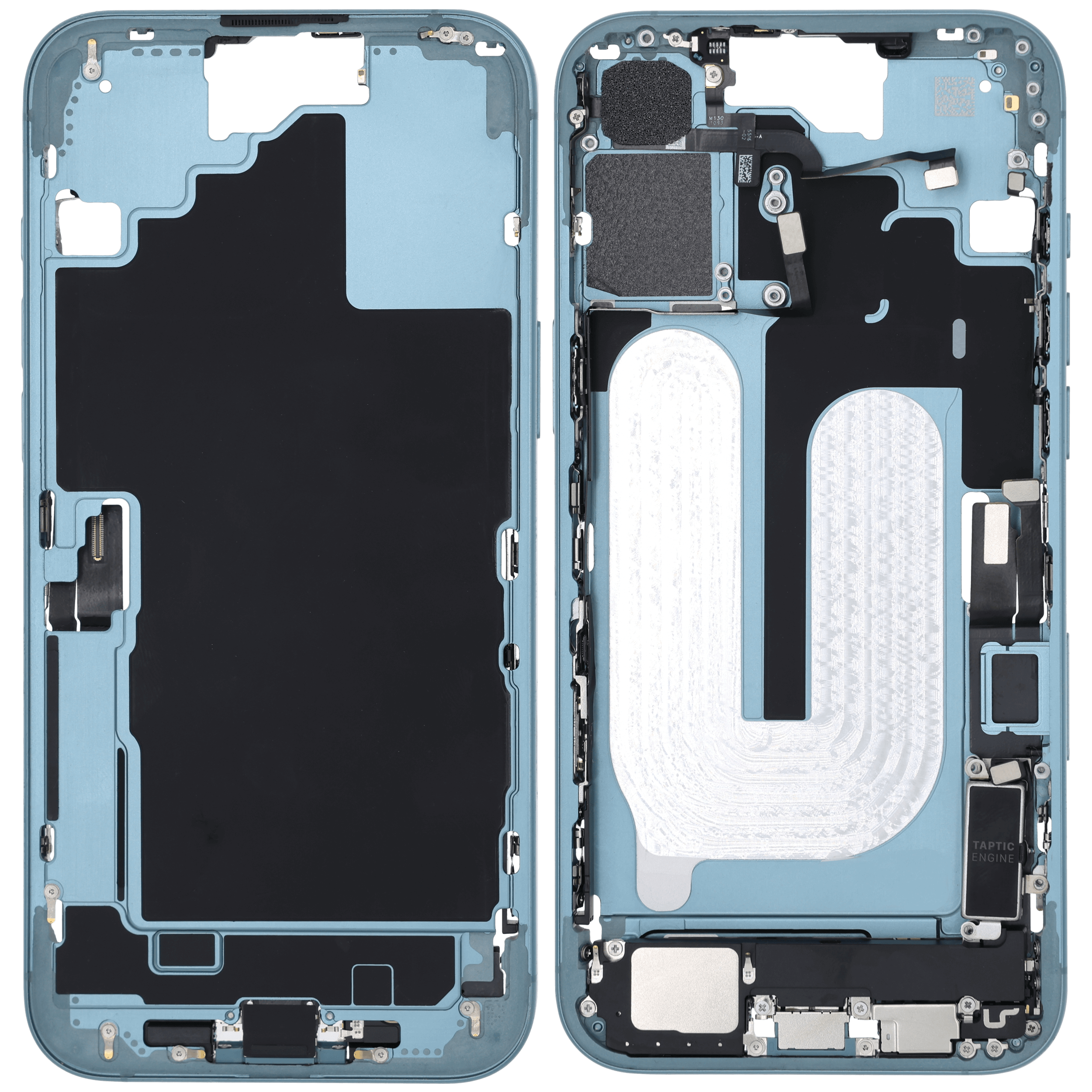 Mittelrahmen mit Ladebuchsen-Flex und Kleinteilen für iPhone 16 Plus (EU / globale Version) (ausgebautes Originalteil: Grade B) (Teal) – Bild 2