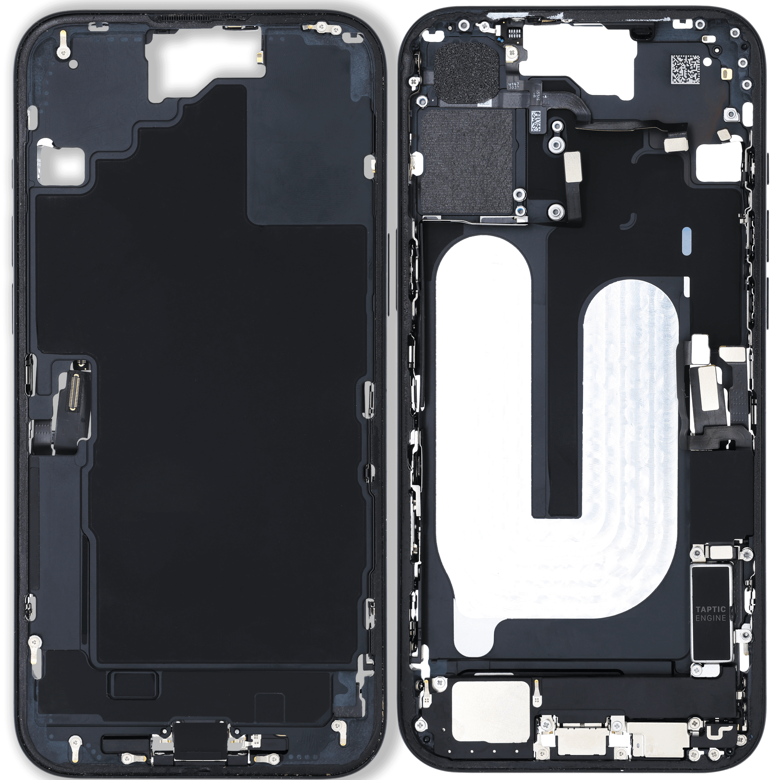 Mittelrahmen mit Ladebuchsen-Flex und Kleinteilen für iPhone 16 Plus (EU / globale Version) (ausgebautes Originalteil: Grade C) (Black (Schwarz)) – Bild 2