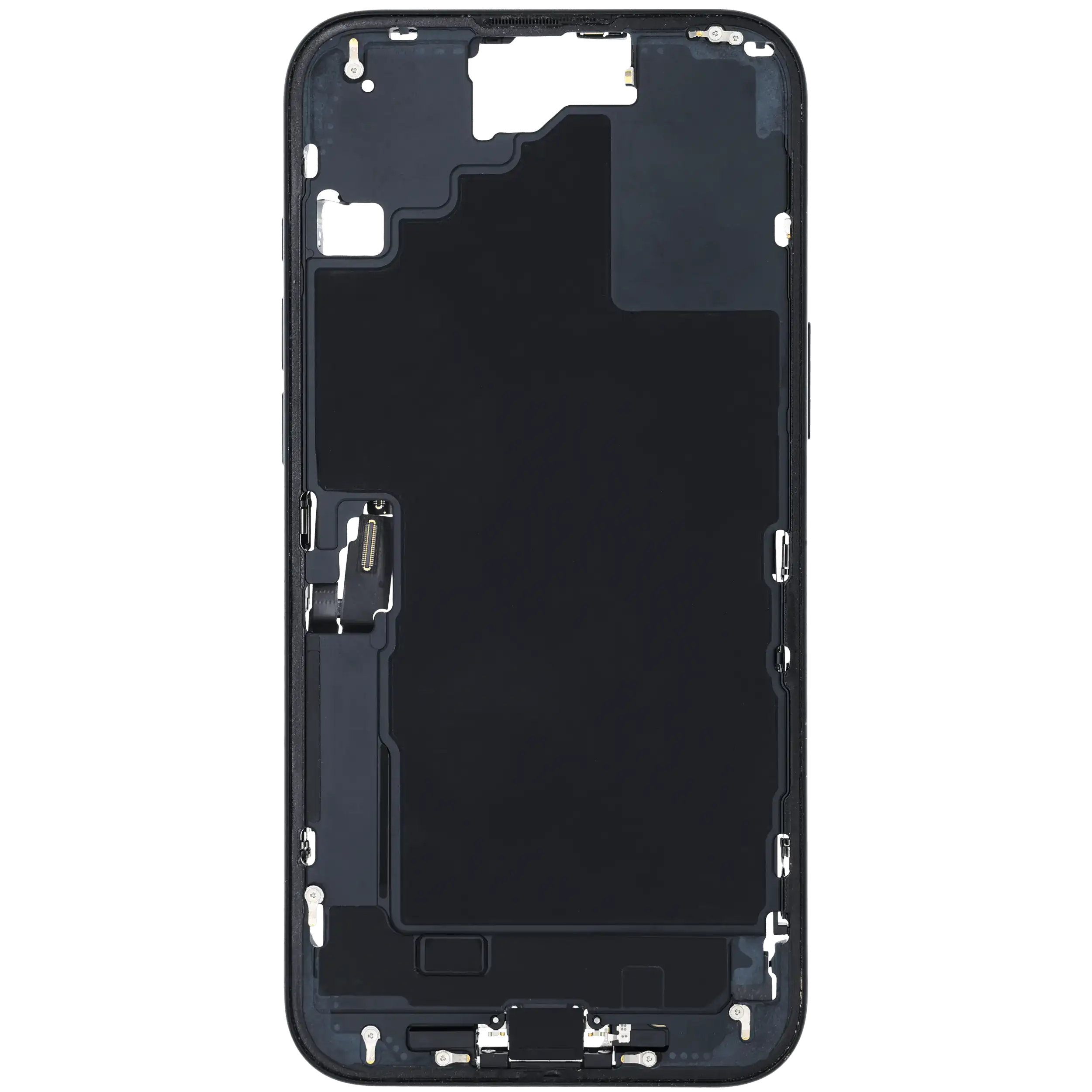 Mittelrahmen mit Ladebuchsen-Flex und Kleinteilen für iPhone 16 Plus (EU / globale Version) (ausgebautes Originalteil: Grade C) (Black (Schwarz)) – Bild 3