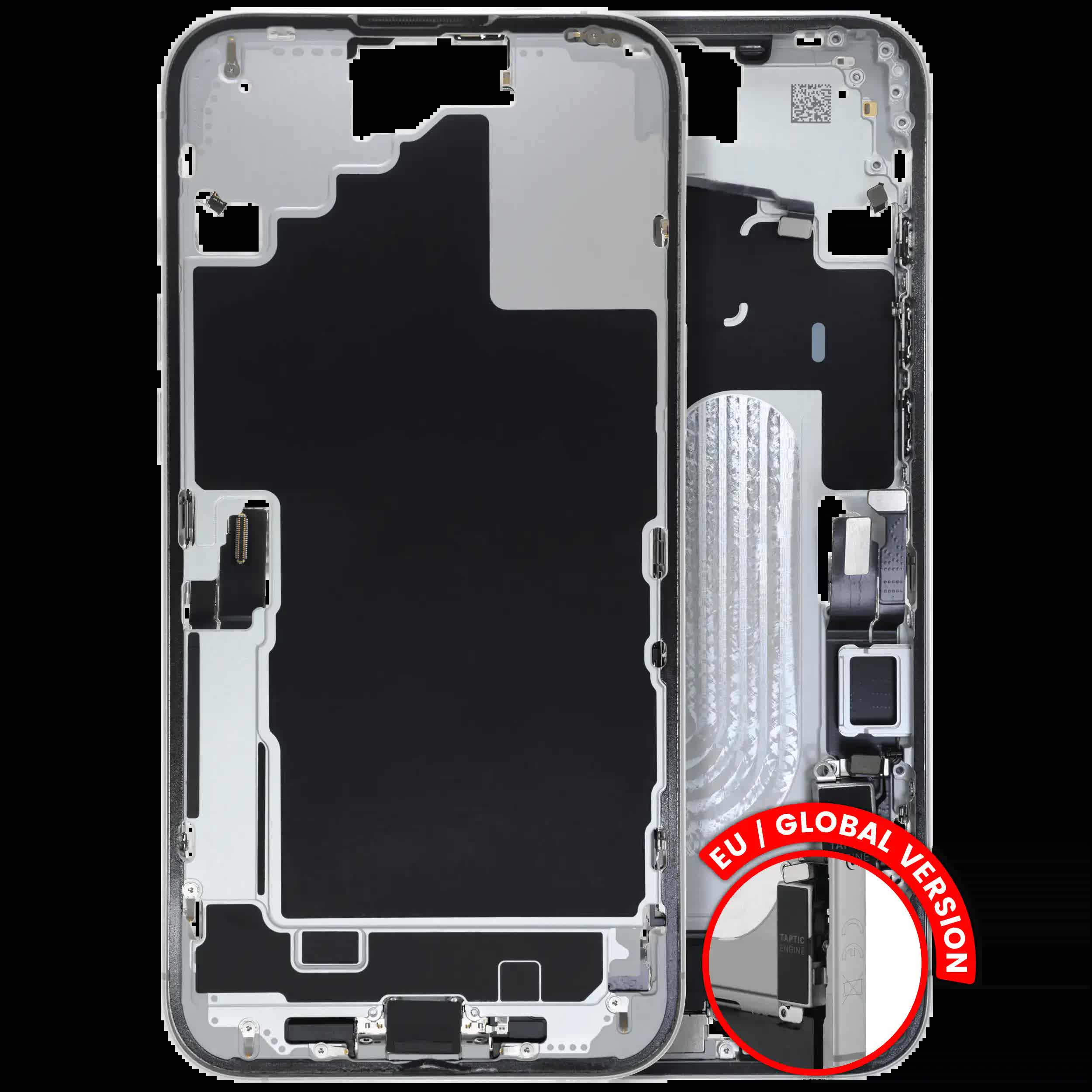 Mittelrahmen mit Ladebuchsen-Flex und Kleinteilen für iPhone 16 Plus (EU / globale Version) (ausgebautes Originalteil: Grade C) (White (Weiß))