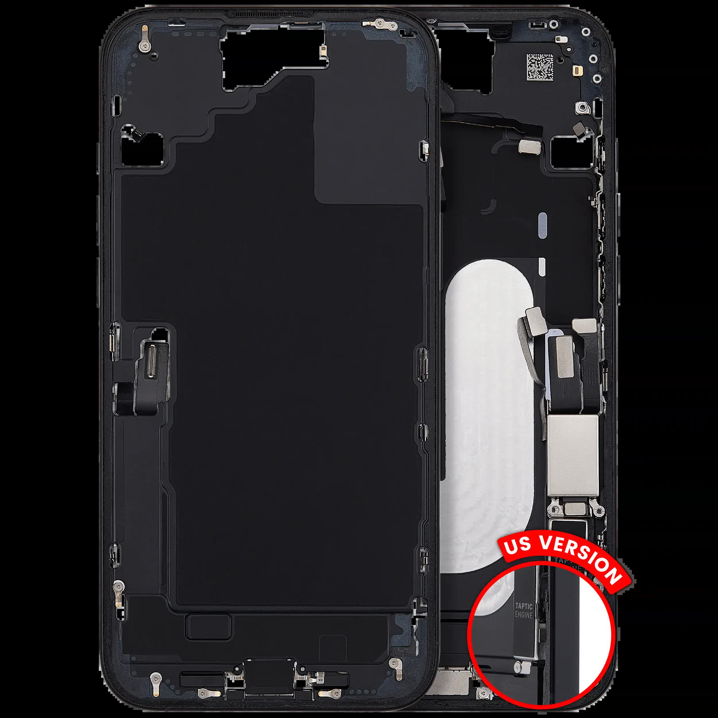 Mittelrahmen mit Ladebuchsen-Flex und Kleinteilen für iPhone 16 Plus (US-Version) (ausgebautes Originalteil: Grade A) (Black (Schwarz))