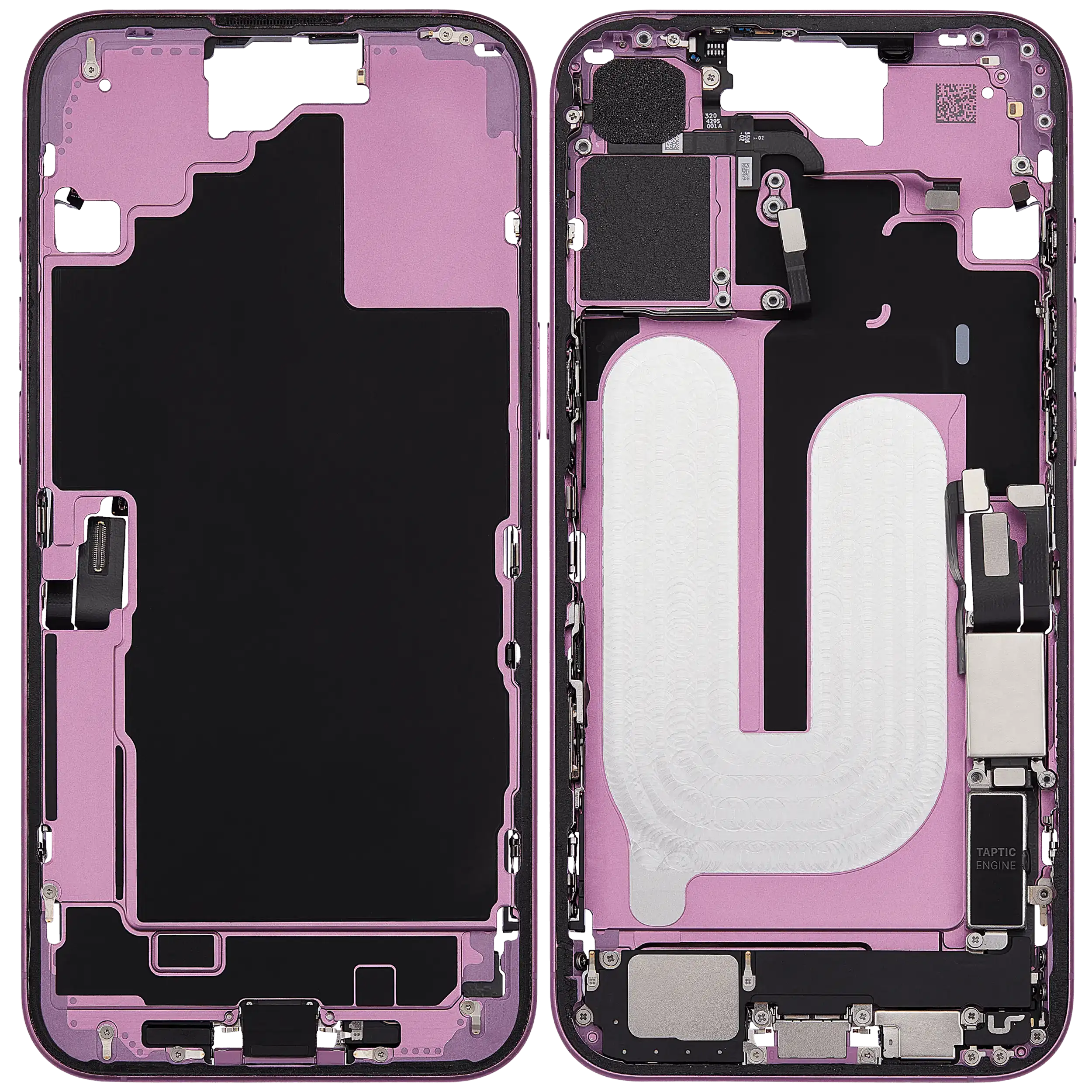 Mittelrahmen mit Ladebuchsen-Flex und Kleinteilen für iPhone 16 Plus (US-Version) (ausgebautes Originalteil: Grade A) (Pink (Rosa)) – Bild 2