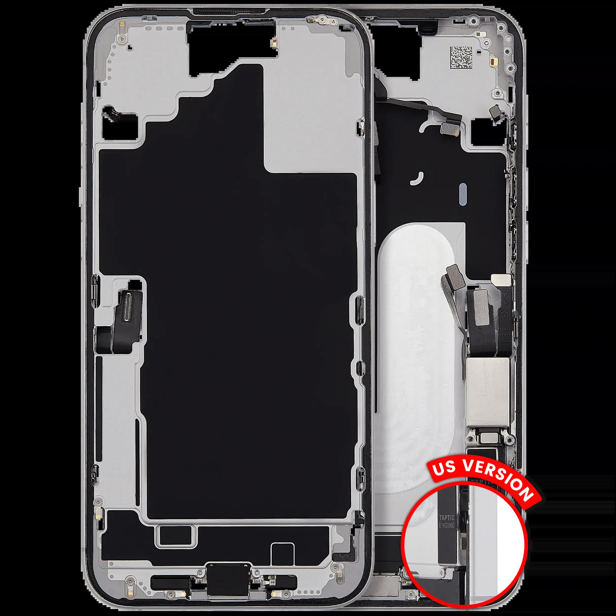 Mittelrahmen mit Ladebuchsen-Flex und Kleinteilen für iPhone 16 Plus (US-Version) (ausgebautes Originalteil: Grade C) (White (Weiß))
