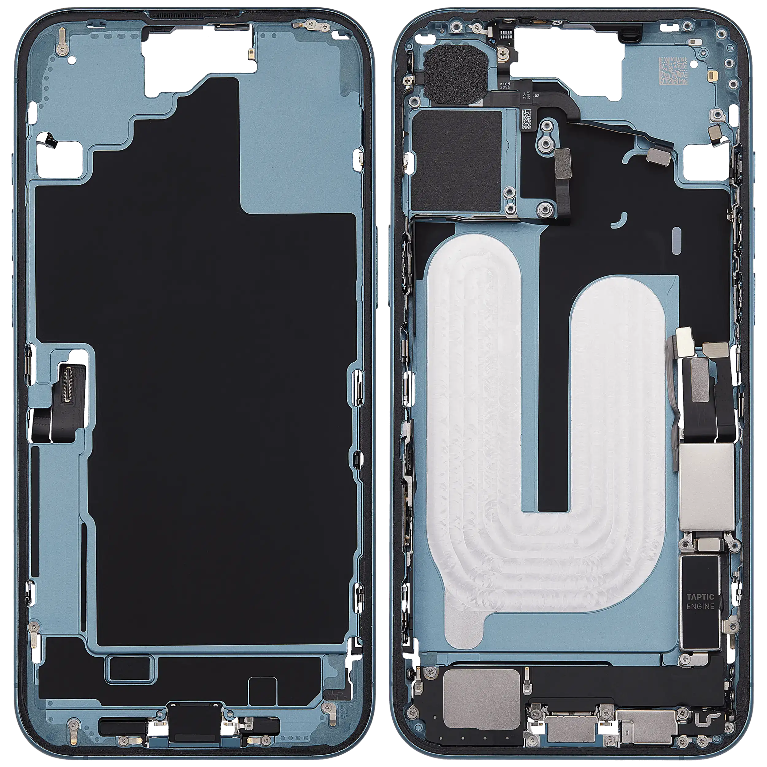Mittelrahmen mit Ladebuchsen-Flex und Kleinteilen für iPhone 16 Plus (US-Version) (ausgebautes Originalteil: Grade C) (Teal) – Bild 2