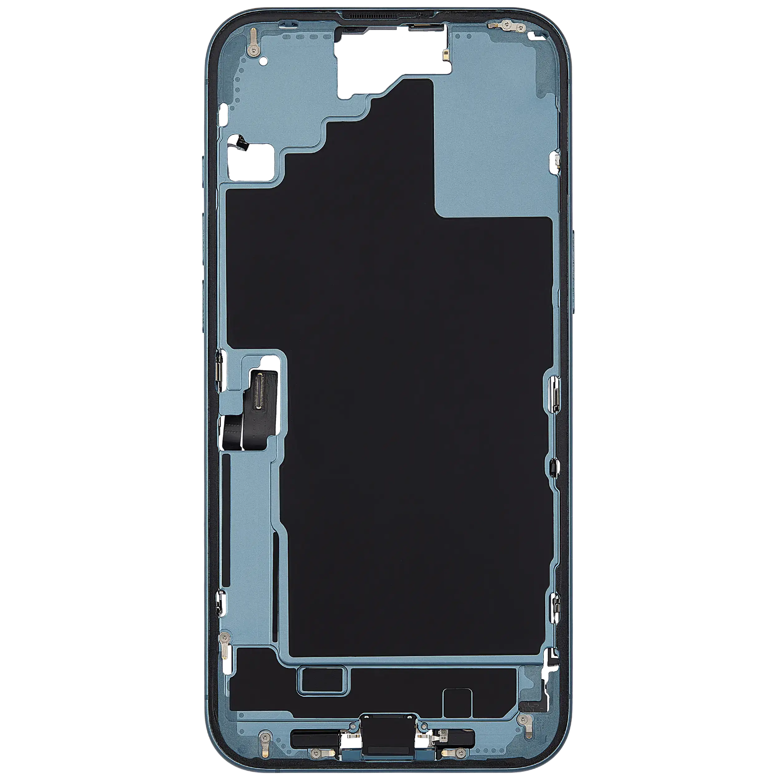 Mittelrahmen mit Ladebuchsen-Flex und Kleinteilen für iPhone 16 Plus (US-Version) (ausgebautes Originalteil: Grade C) (Teal) – Bild 3