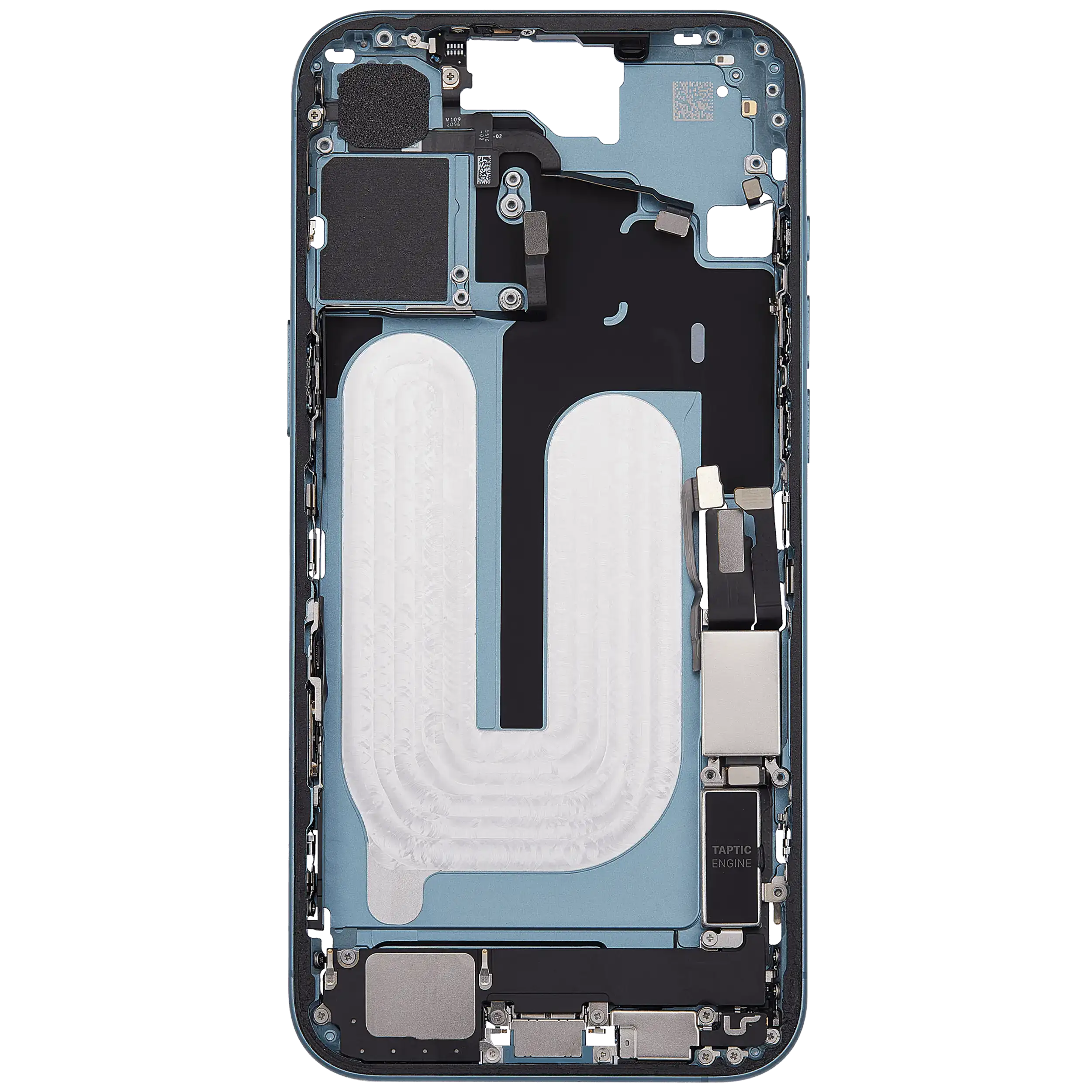 Mittelrahmen mit Ladebuchsen-Flex und Kleinteilen für iPhone 16 Plus (US-Version) (ausgebautes Originalteil: Grade C) (Teal) – Bild 4
