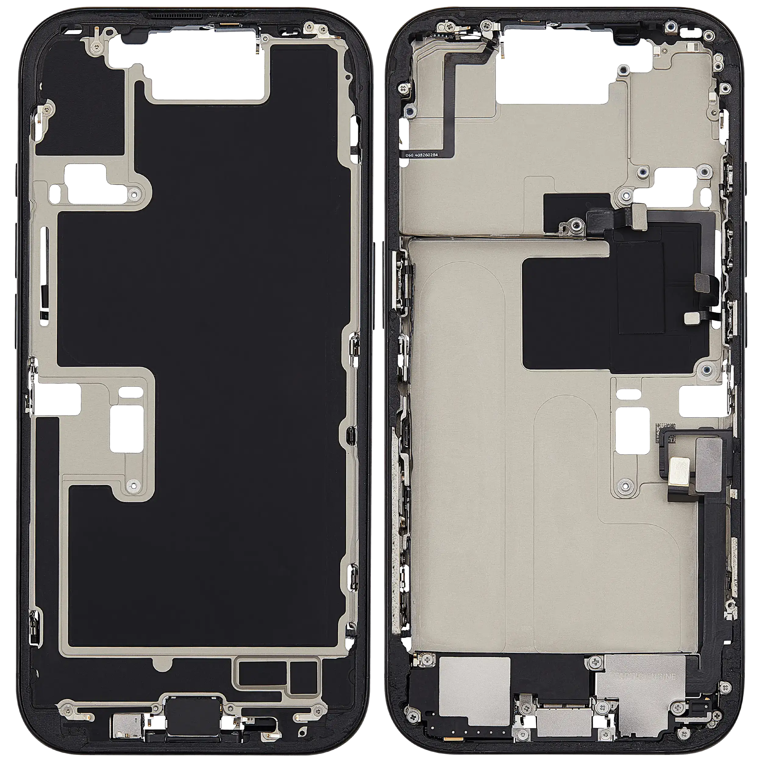 Mittelrahmen mit Ladebuchsen-Flex und Kleinteilen für iPhone 16 Pro (EU / globale Version) (ausgebautes Originalteil: Grade B) (Black Titanium) – Bild 2