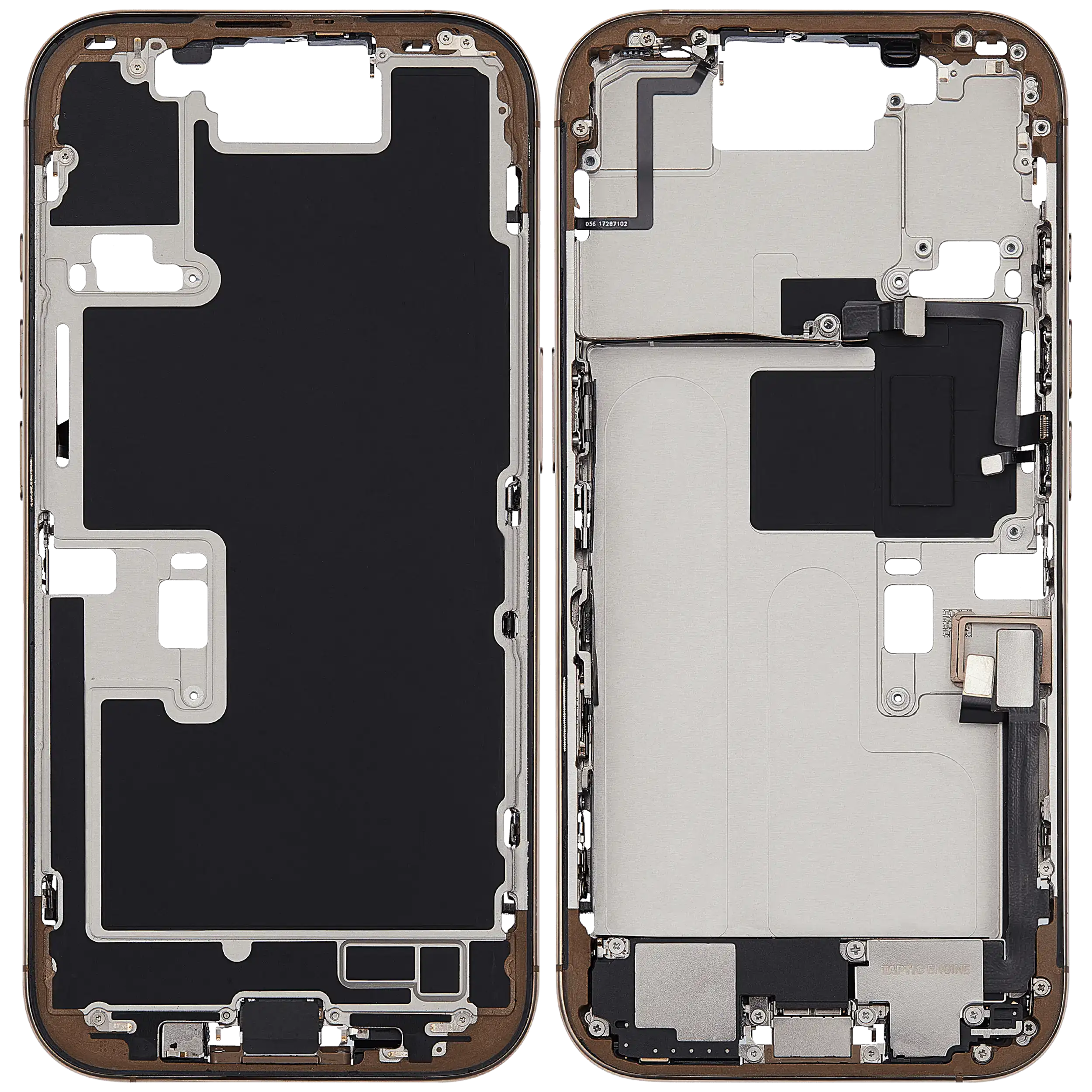 Mittelrahmen mit Ladebuchsen-Flex und Kleinteilen für iPhone 16 Pro (EU / globale Version) (ausgebautes Originalteil: Grade B) (Desert Titanium) – Bild 2