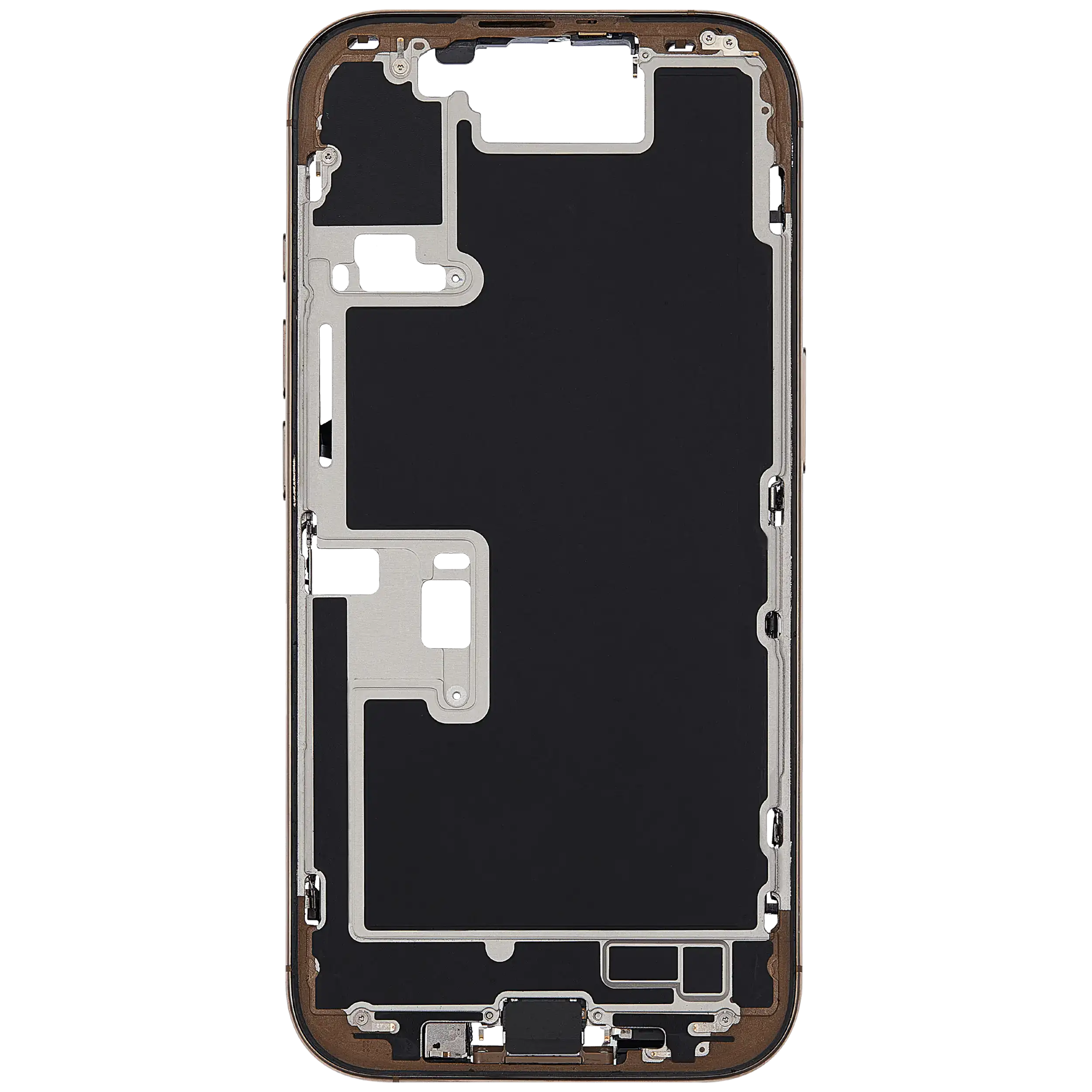 Mittelrahmen mit Ladebuchsen-Flex und Kleinteilen für iPhone 16 Pro (EU / globale Version) (ausgebautes Originalteil: Grade B) (Desert Titanium) – Bild 3