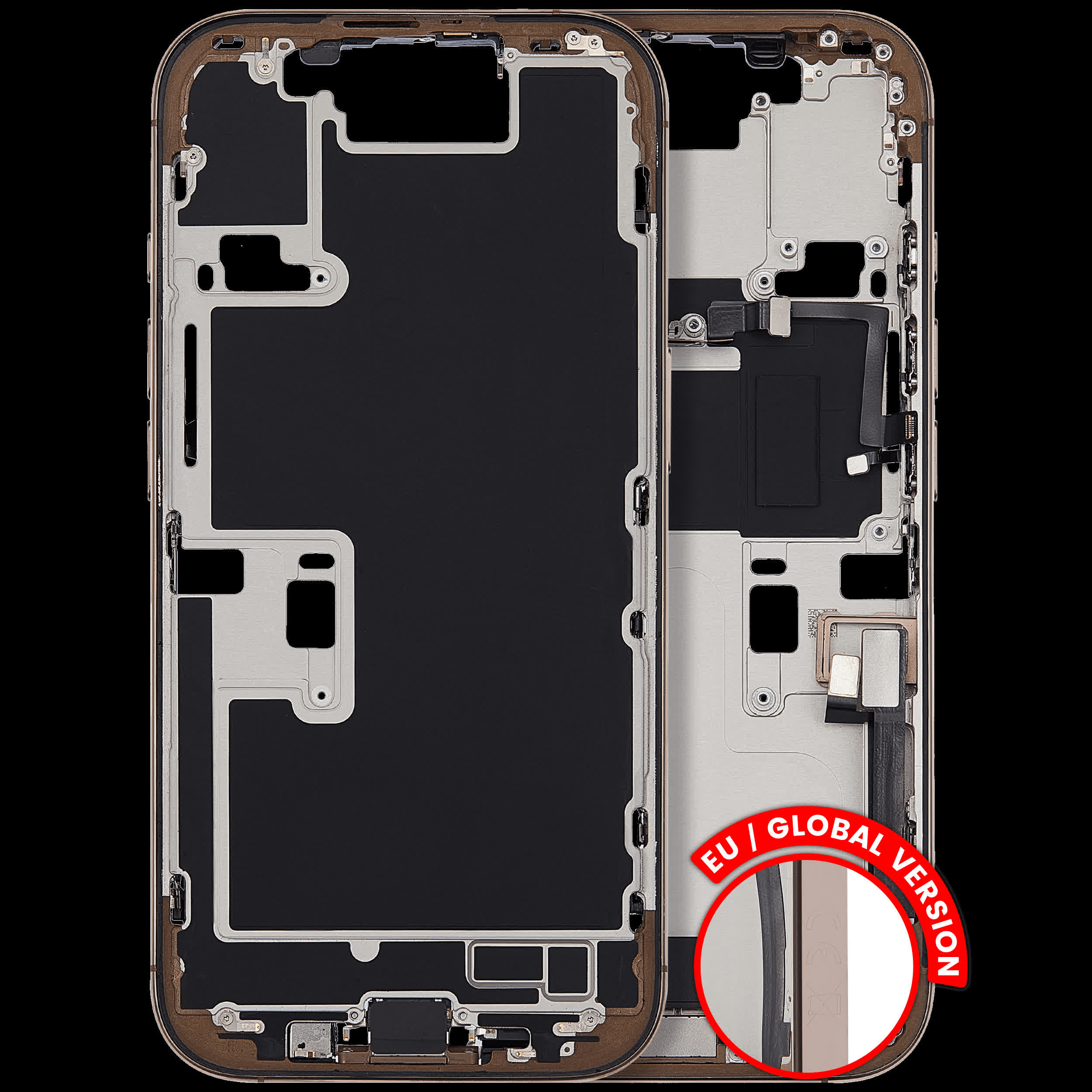 Mittelrahmen mit Ladebuchsen-Flex und Kleinteilen für iPhone 16 Pro (EU / globale Version) (ausgebautes Originalteil: Grade B) (Desert Titanium)