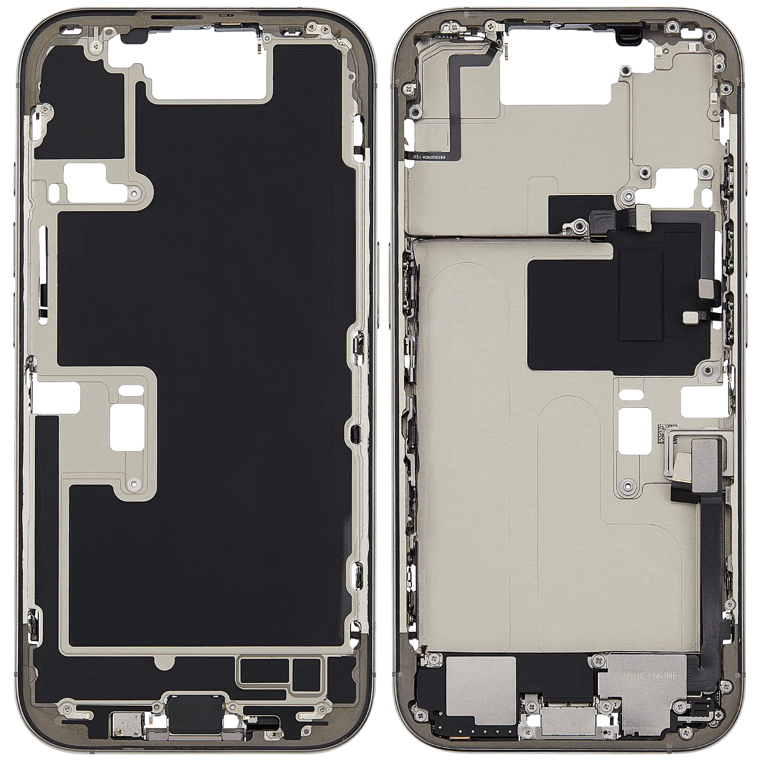 Mittelrahmen mit Ladebuchsen-Flex und Kleinteilen für iPhone 16 Pro (EU / globale Version) (ausgebautes Originalteil: Grade B) (Natural Titanium) – Bild 2