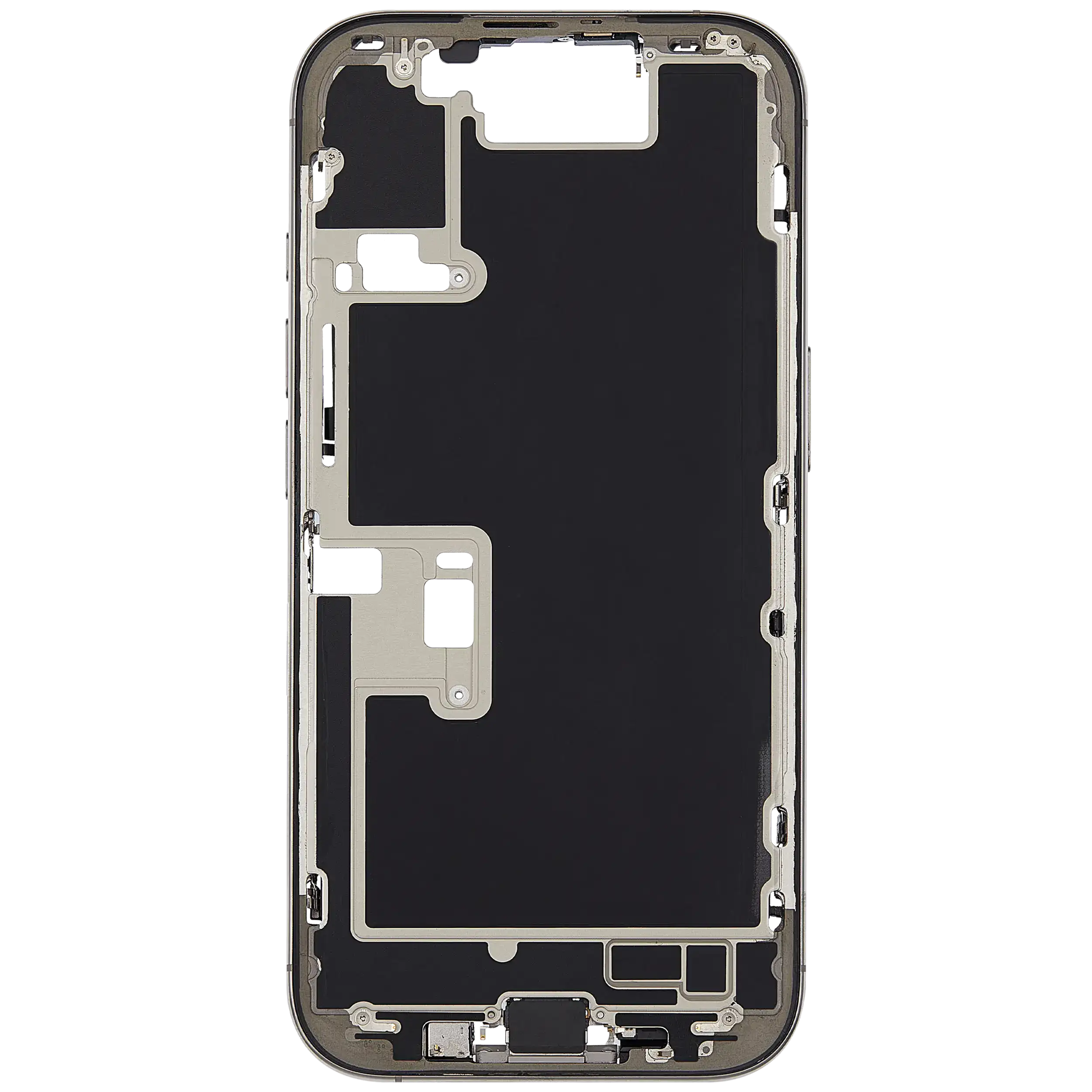 Mittelrahmen mit Ladebuchsen-Flex und Kleinteilen für iPhone 16 Pro (EU / globale Version) (ausgebautes Originalteil: Grade B) (Natural Titanium) – Bild 3