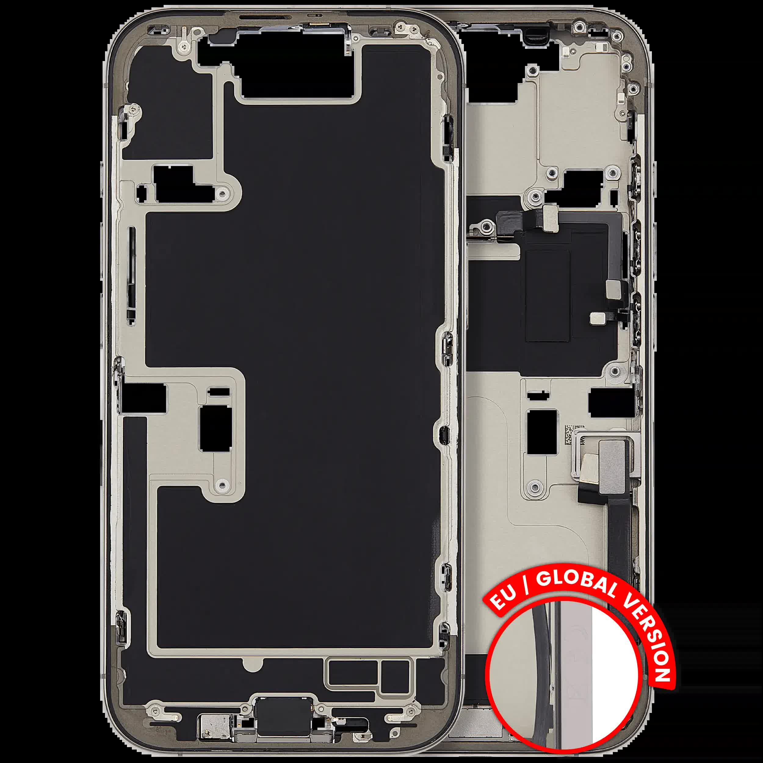 Mittelrahmen mit Ladebuchsen-Flex und Kleinteilen für iPhone 16 Pro (EU / globale Version) (ausgebautes Originalteil: Grade B) (Natural Titanium)