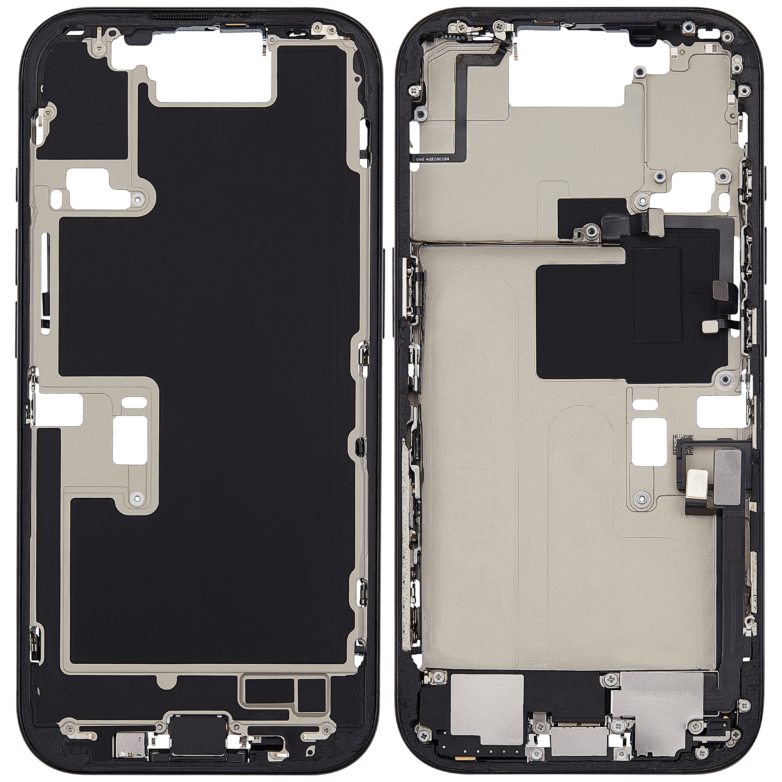 Mittelrahmen mit Ladebuchsen-Flex und Kleinteilen für iPhone 16 Pro (EU / globale Version) (ausgebautes Originalteil: Grade C) (Black Titanium) – Bild 2