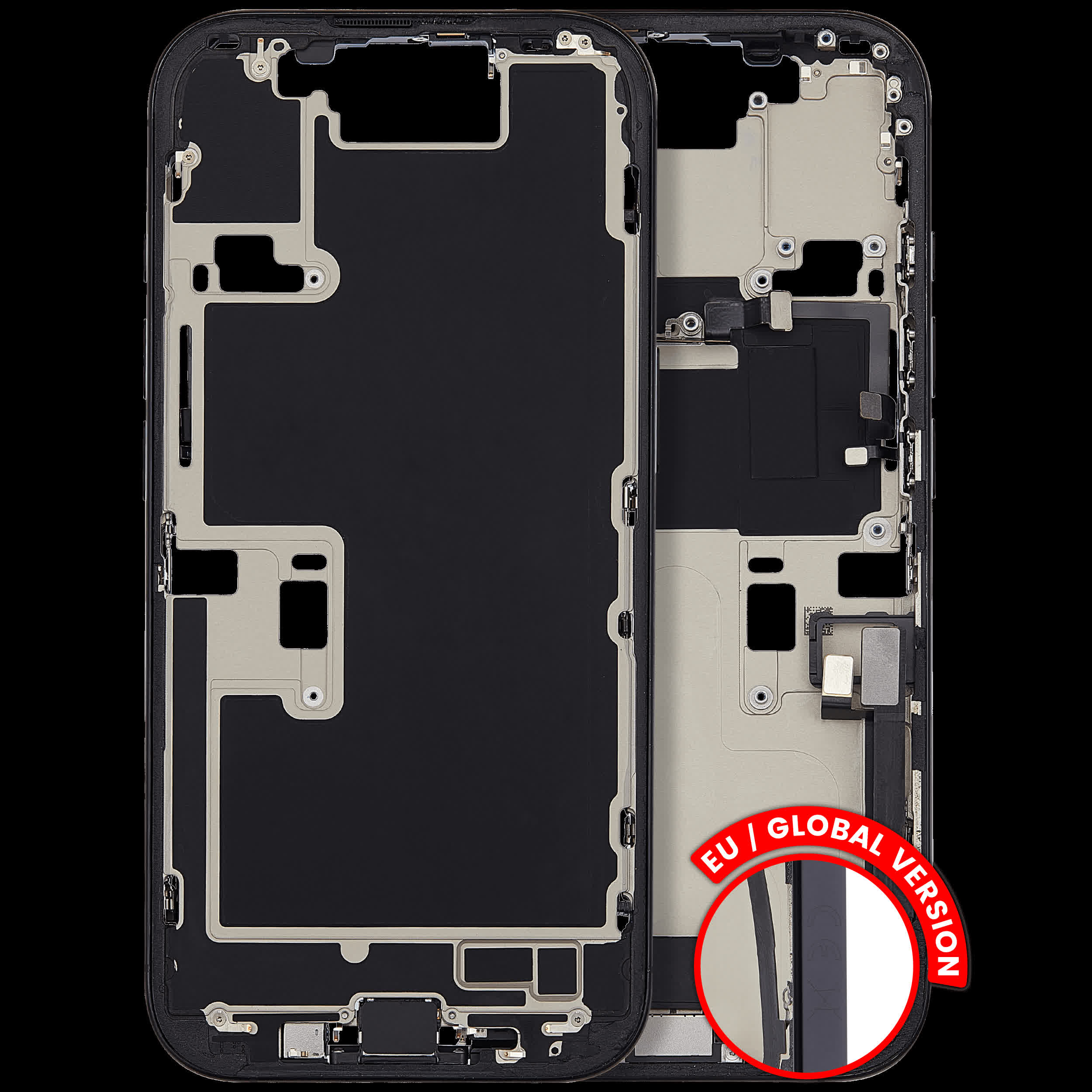 Mittelrahmen mit Ladebuchsen-Flex und Kleinteilen für iPhone 16 Pro (EU / globale Version) (ausgebautes Originalteil: Grade C) (Black Titanium)
