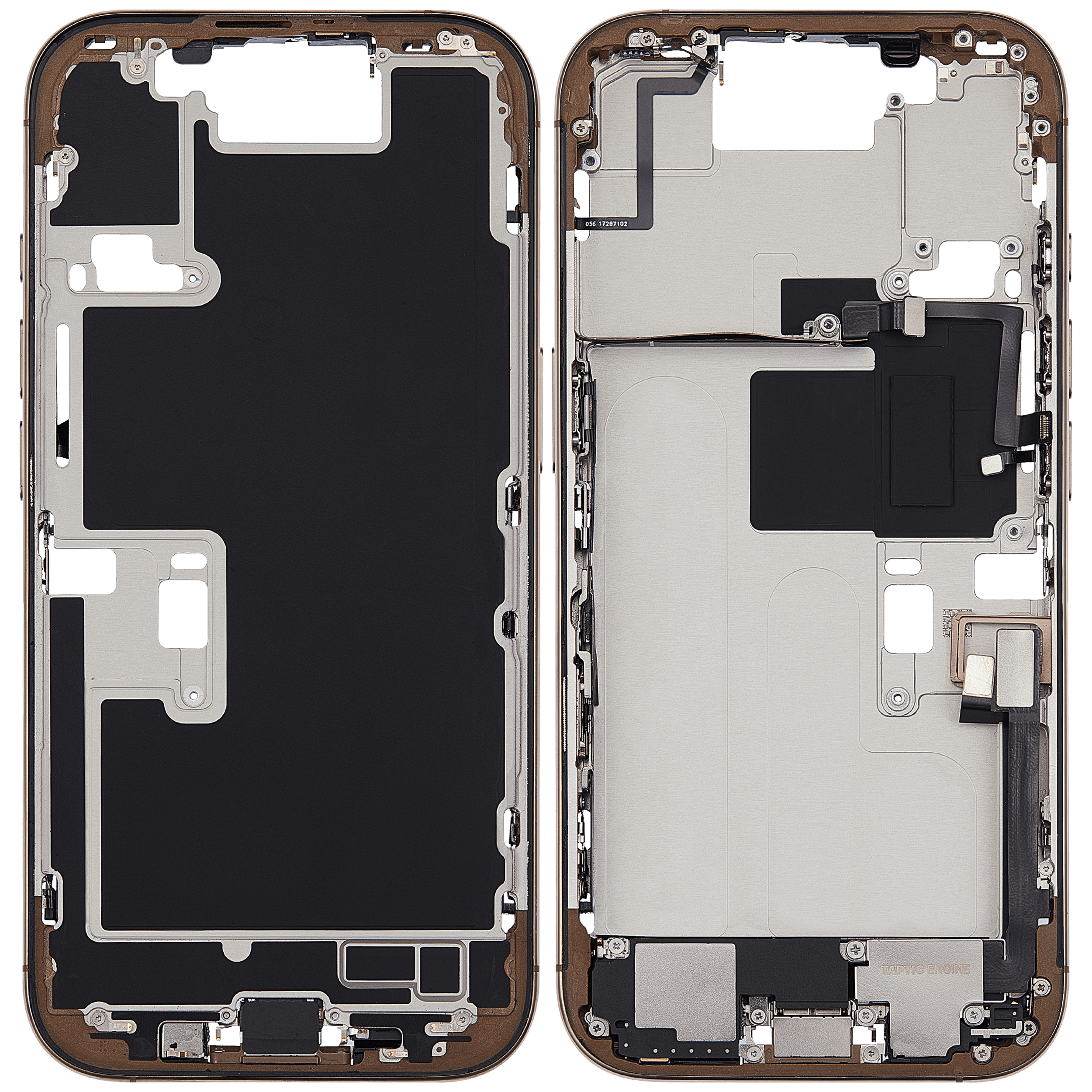 Mittelrahmen mit Ladebuchsen-Flex und Kleinteilen für iPhone 16 Pro (EU / globale Version) (ausgebautes Originalteil: Grade C) (Desert Titanium) – Bild 2