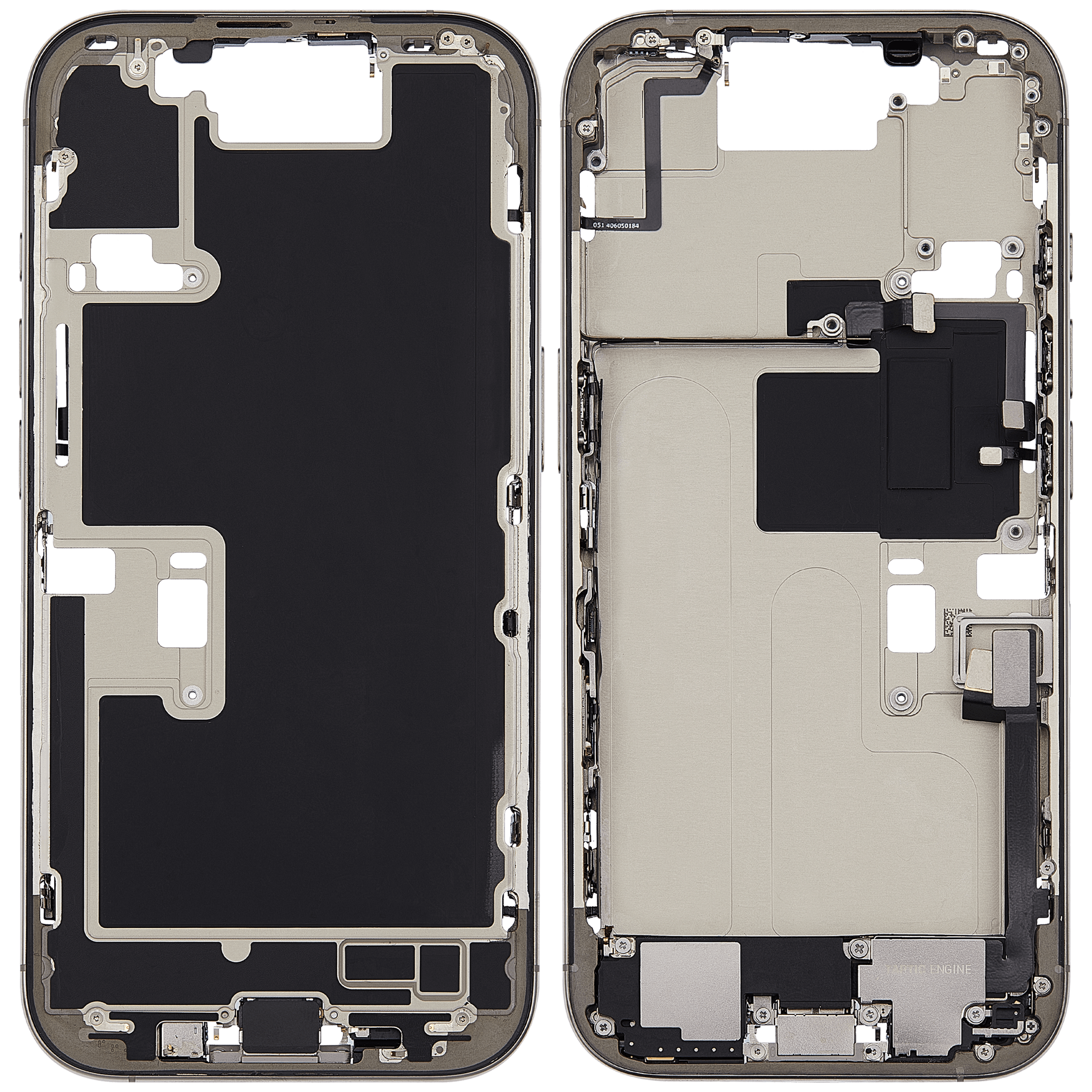 Mittelrahmen mit Ladebuchsen-Flex und Kleinteilen für iPhone 16 Pro (EU / globale Version) (ausgebautes Originalteil: Grade C) (Natural Titanium) – Bild 2